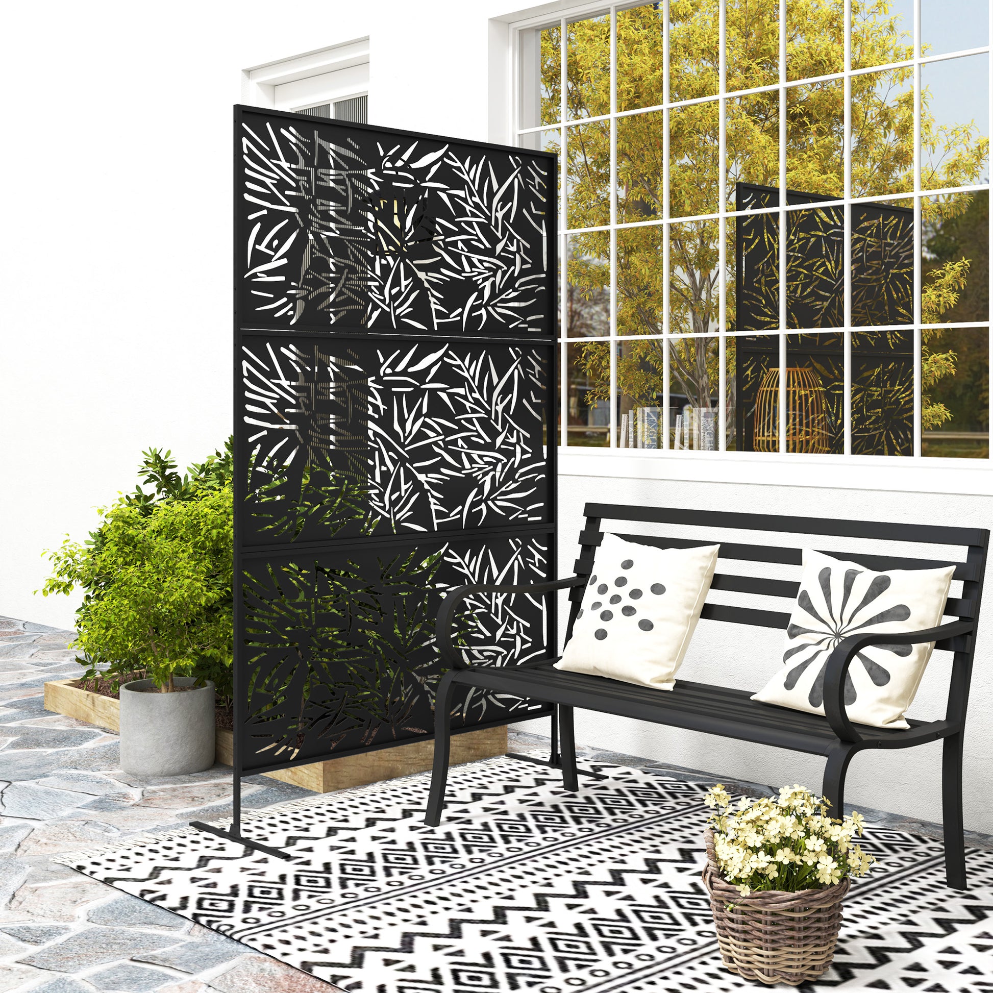 Metal Outdoor Privacy Screen - 78" x 48" Black Trellis Panel-DECOROLALA