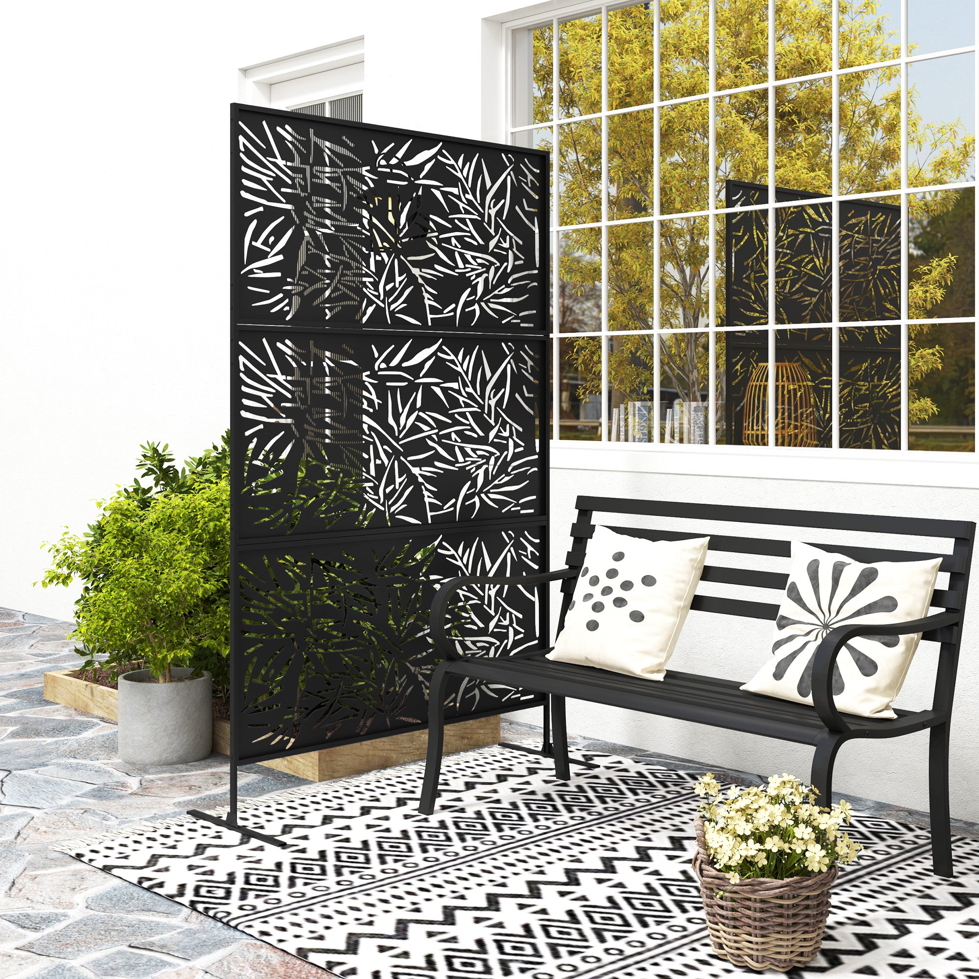 Metal Outdoor Privacy Screen - 78" x 48" Black Trellis Panel-DECOROLALA