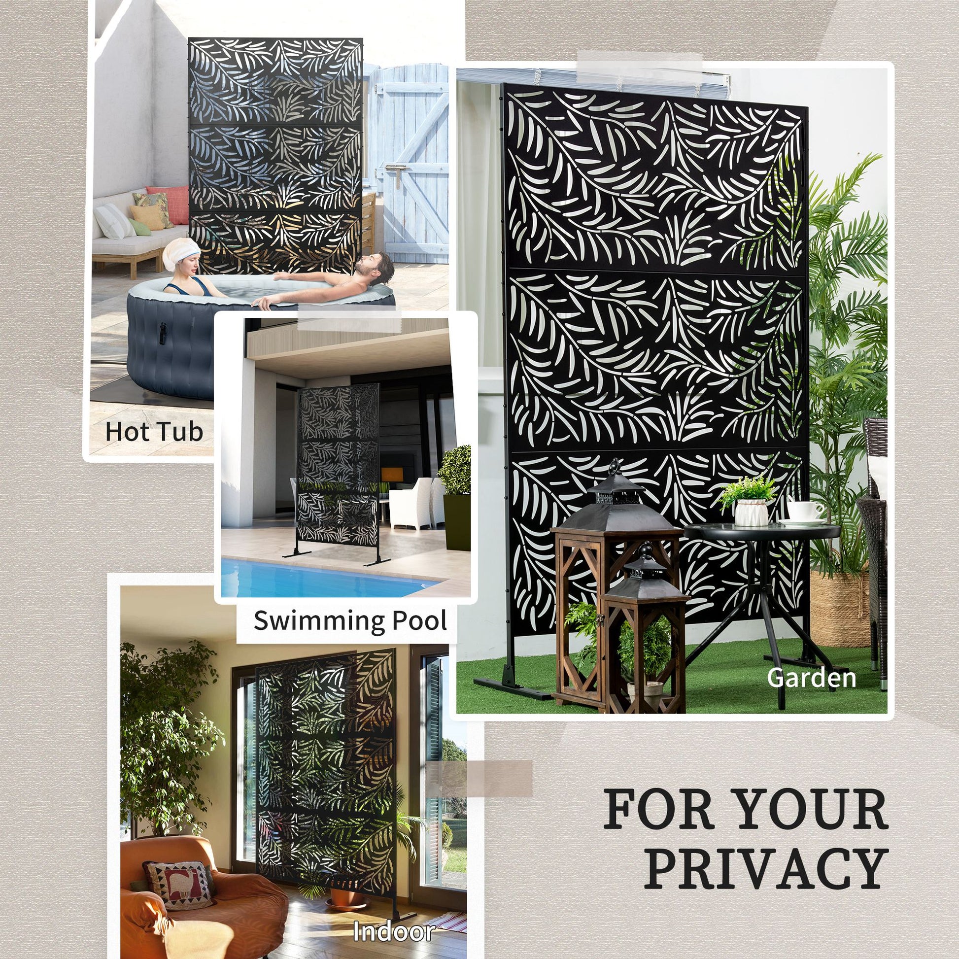 Metal Outdoor Privacy Screen - Black 48" x 78" Willow Style-DECOROLALA