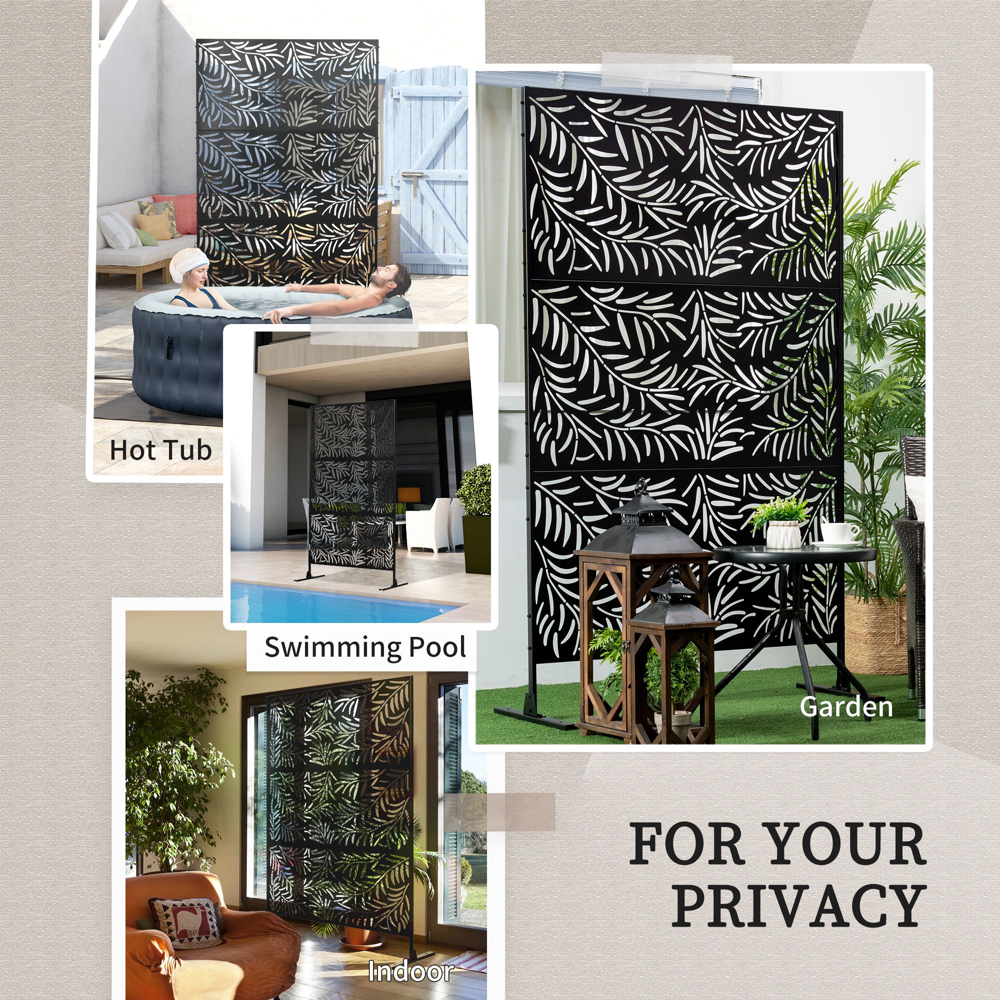 Metal Outdoor Privacy Screen - Black 48" x 78" Willow Style-DECOROLALA