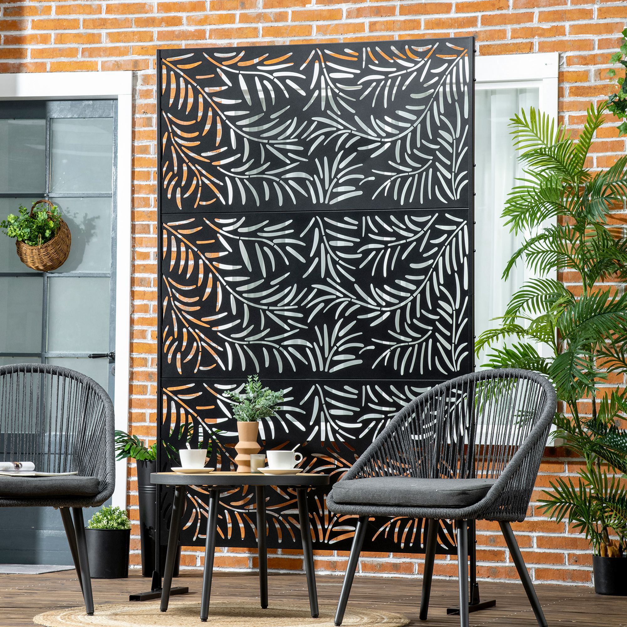 Metal Outdoor Privacy Screen - Black 48" x 78" Willow Style-DECOROLALA