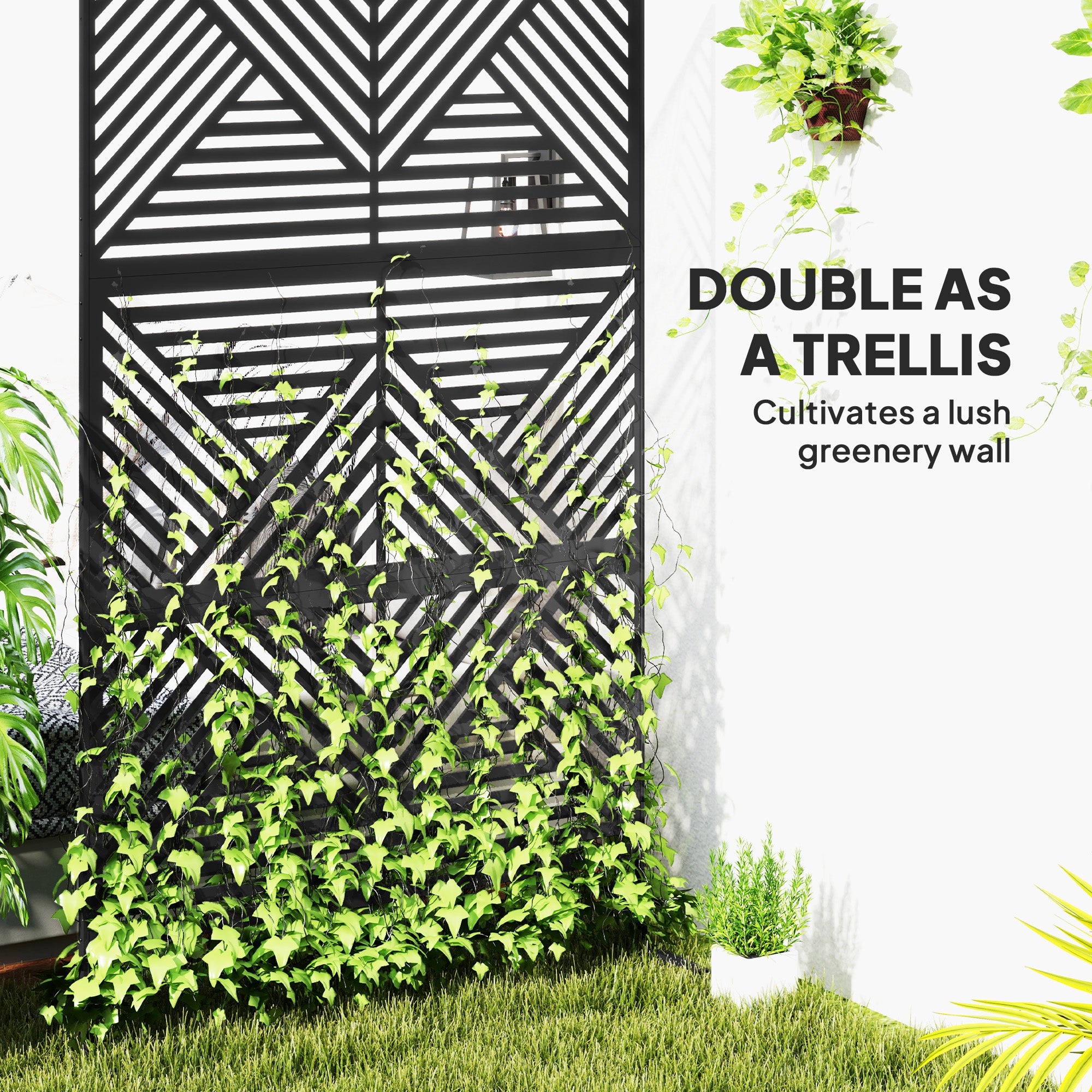 Metal Outdoor Privacy Screen - Black 78" x 48"-DECOROLALA