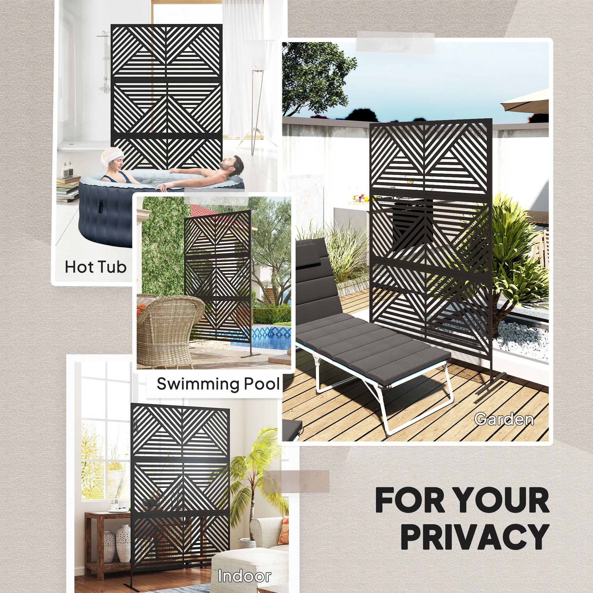 Metal Outdoor Privacy Screen - Black 78" x 48"-DECOROLALA
