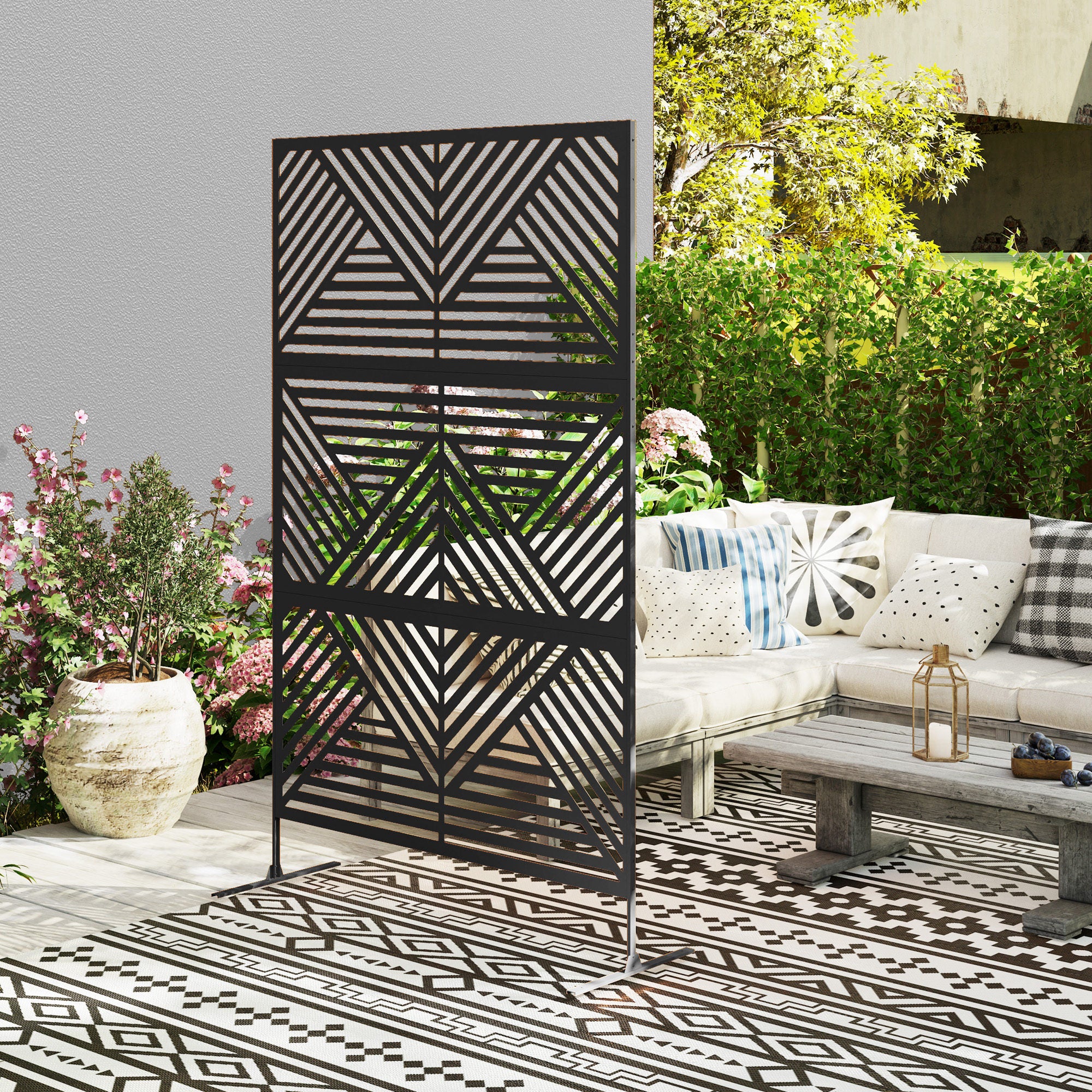 Metal Outdoor Privacy Screen - Black 78" x 48"-DECOROLALA