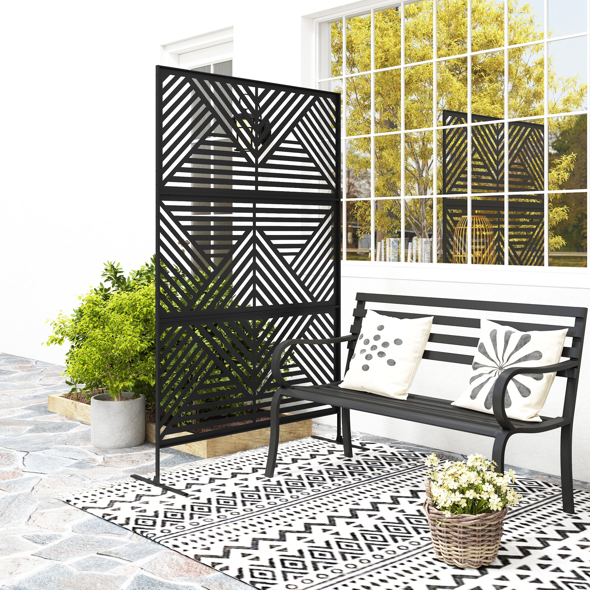 Metal Outdoor Privacy Screen - Black 78" x 48"-DECOROLALA