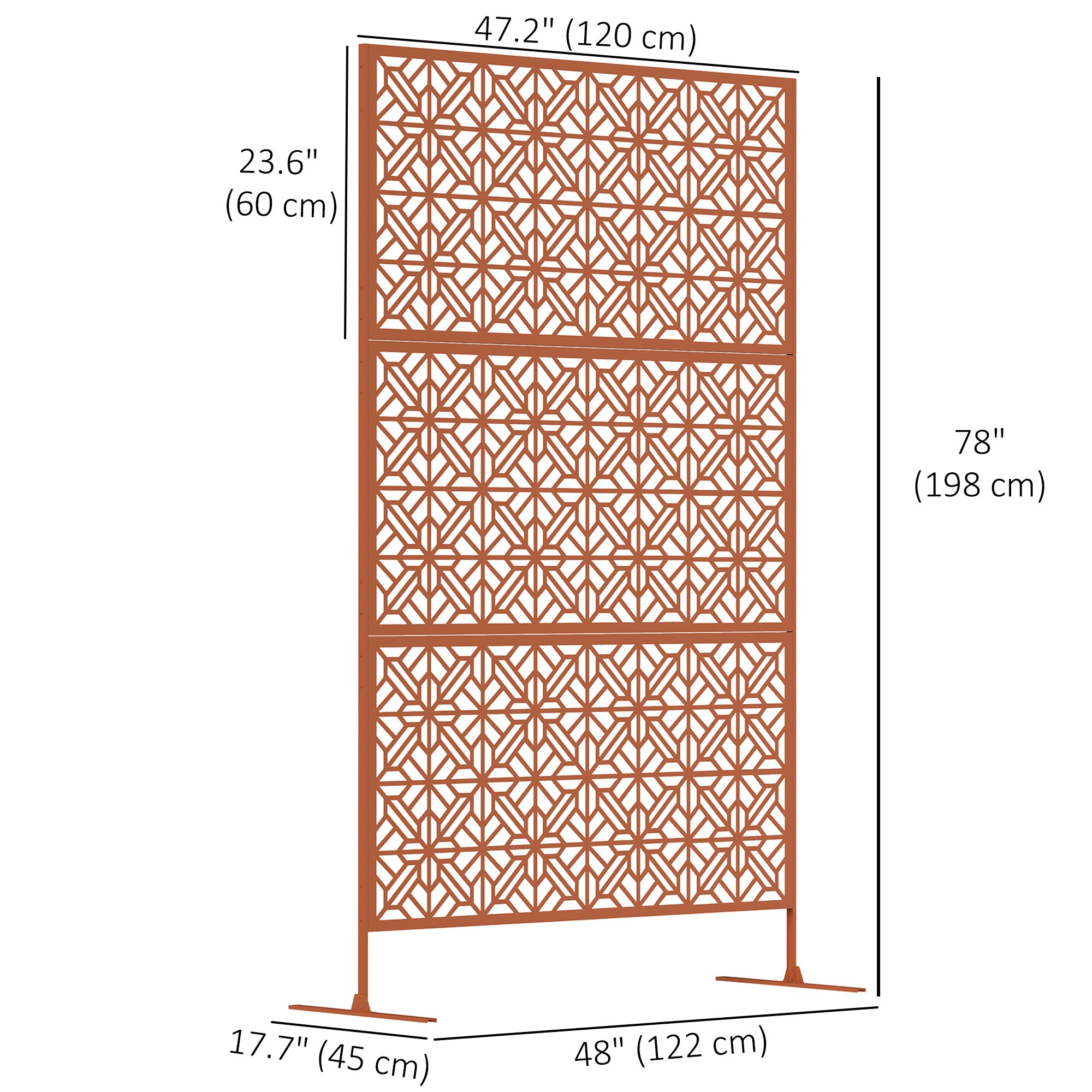 Metal Outdoor Privacy Screen - Brown 48" x 78" Trellis Stand-DECOROLALA