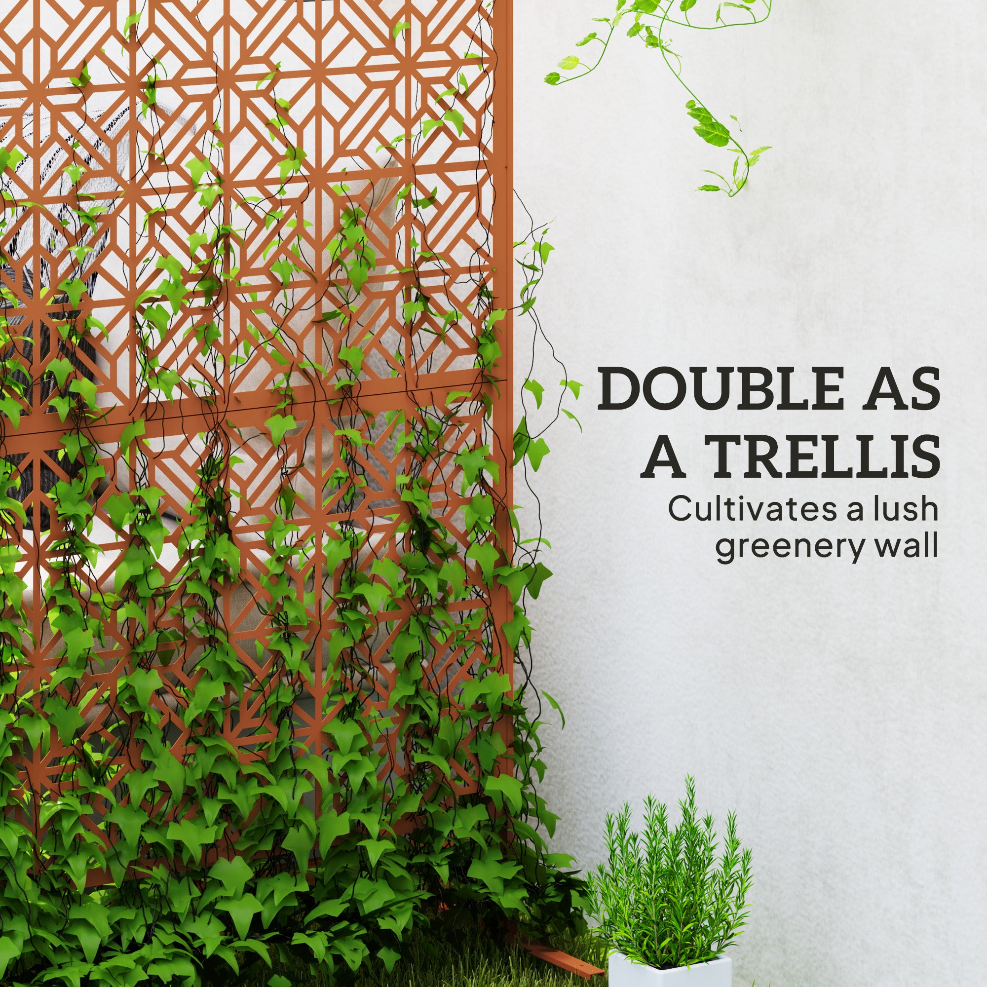 Metal Outdoor Privacy Screen - Brown 48" x 78" Trellis Stand-DECOROLALA