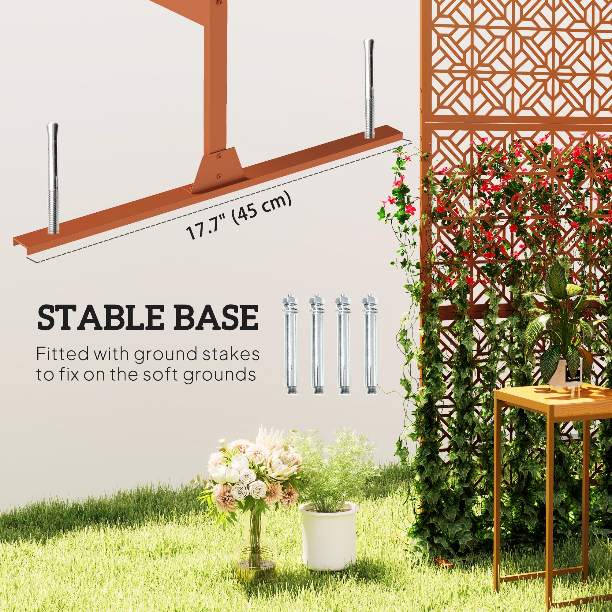 Metal Outdoor Privacy Screen - Brown 48" x 78" Trellis Stand-DECOROLALA