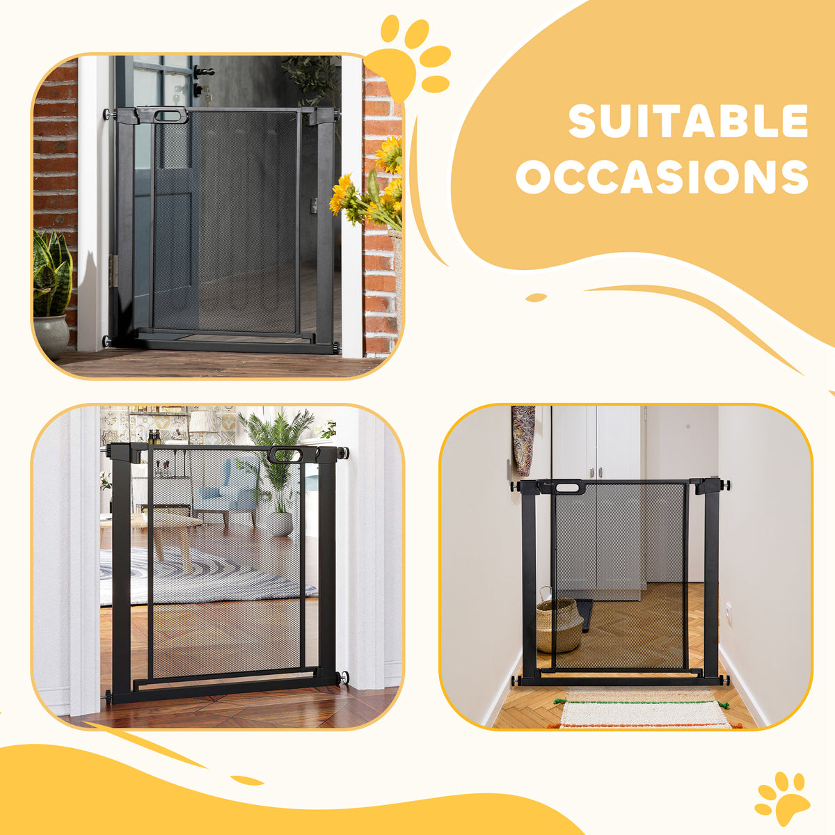 Metal Pet Gate - 29.5"-32.3" Auto-Close Pressure Mount Black-Dogs-DECOROLALA