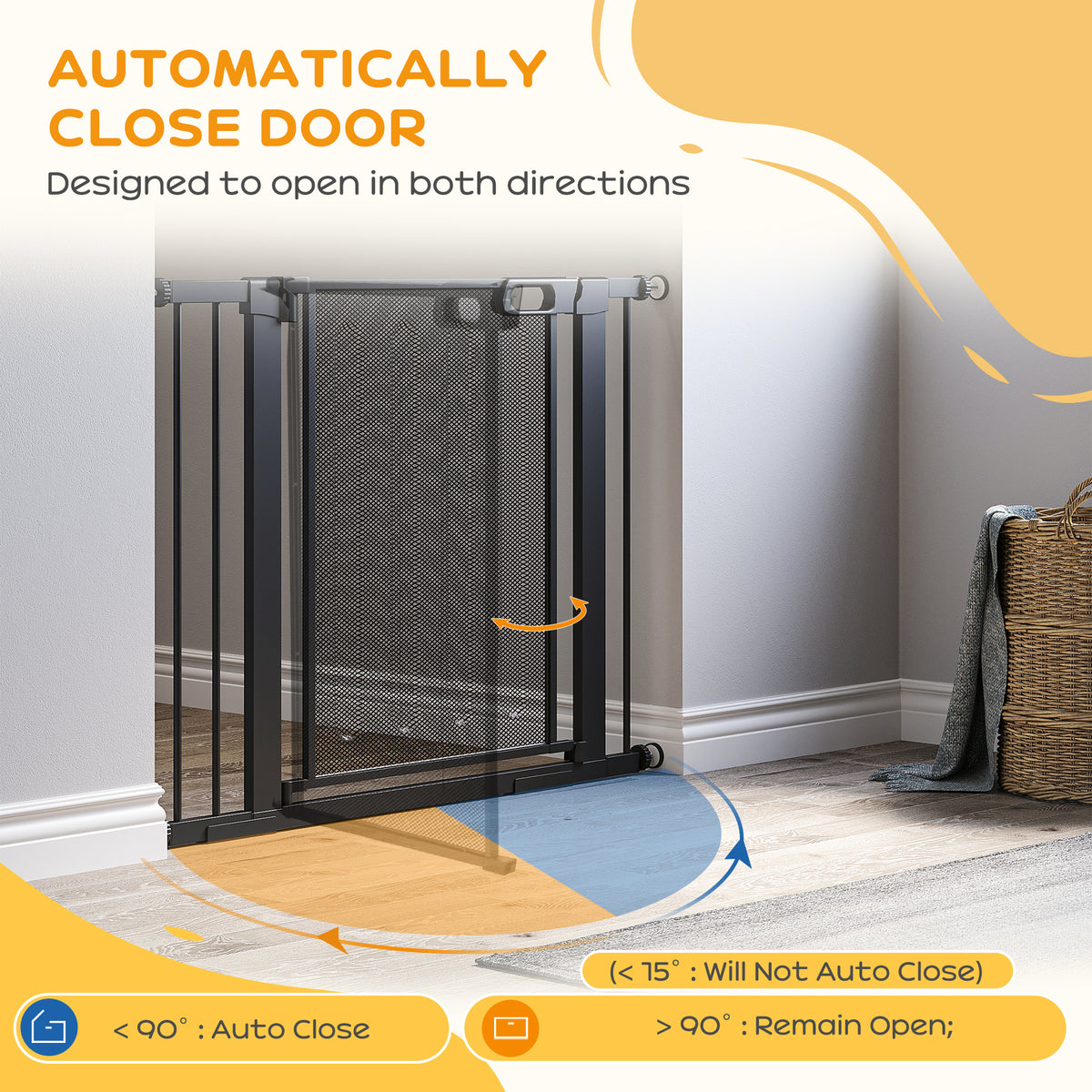 Metal Pet Gate - 29.5"-40.6" Auto-Close Pressure Mount Black-Dogs-DECOROLALA