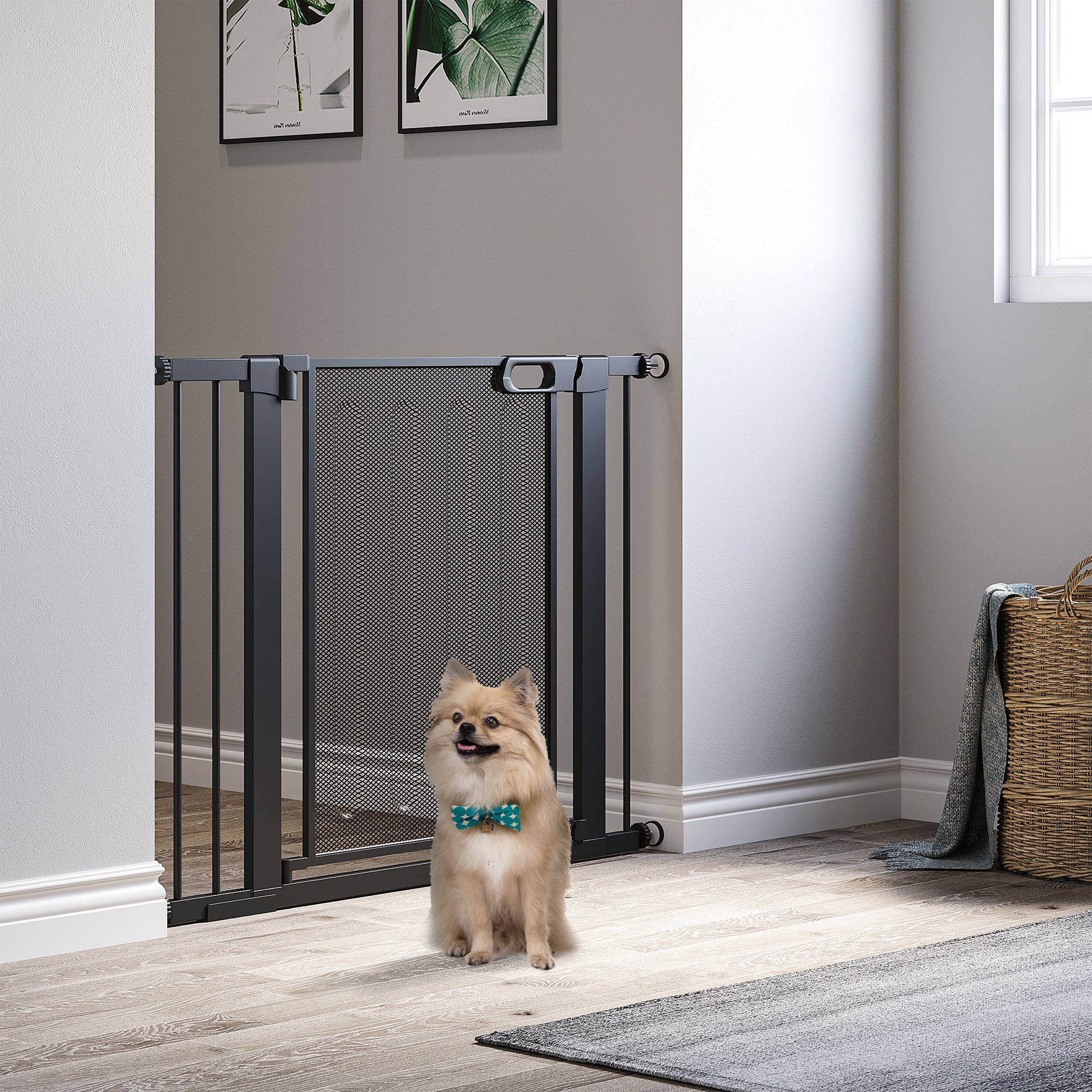 Metal Pet Gate - 29.5"-40.6" Auto-Close Pressure Mount Black-Dogs-DECOROLALA