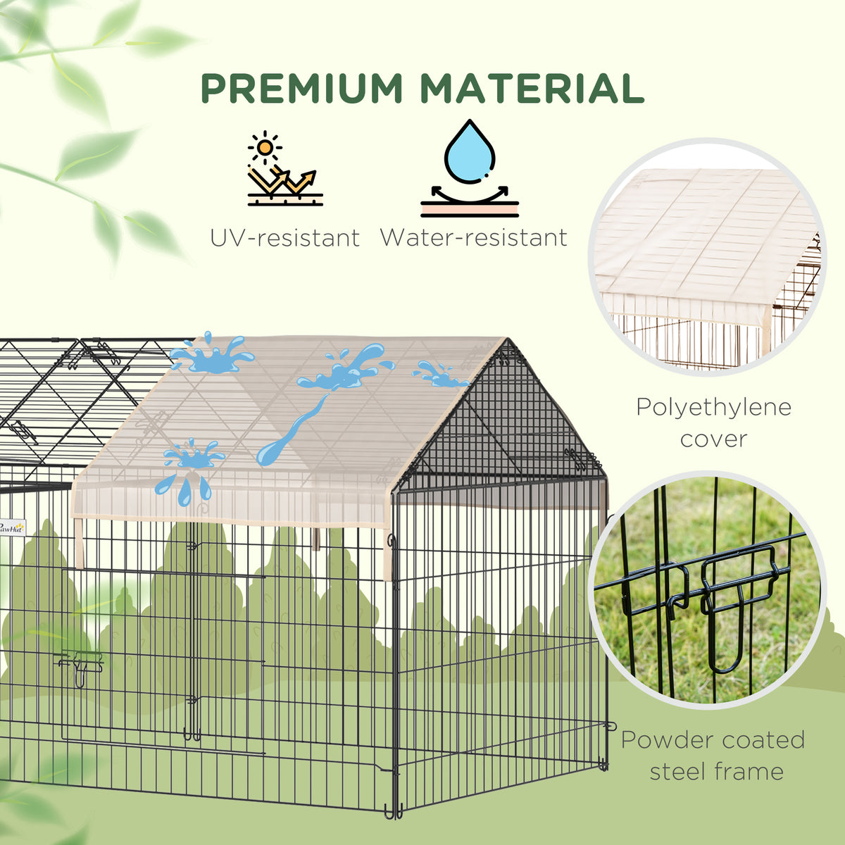 Metal Pet Playpen with Cover - 87" x 41" x 41" Cream-Small Animals-DECOROLALA