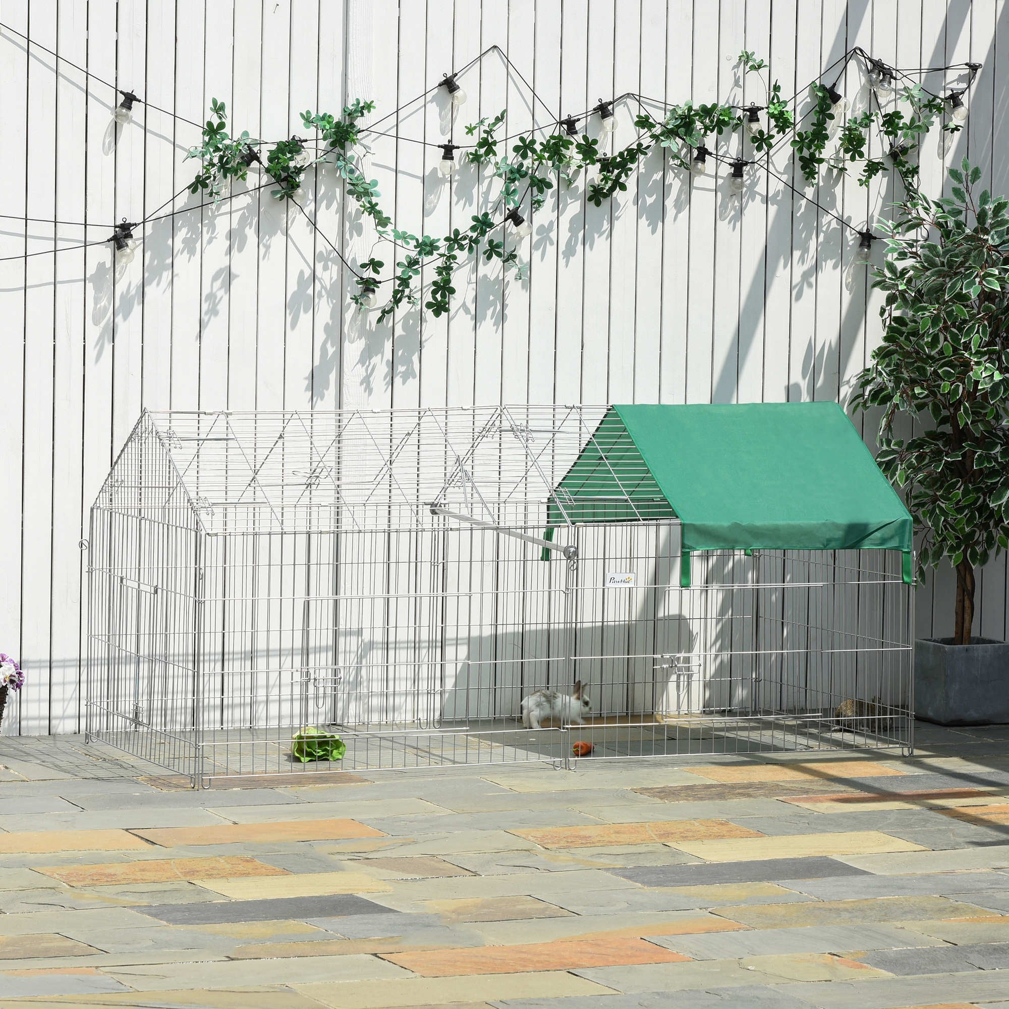 Metal Pet Playpen with Roof - 87" x 41" x 41" Green Cover-Small Animals-DECOROLALA
