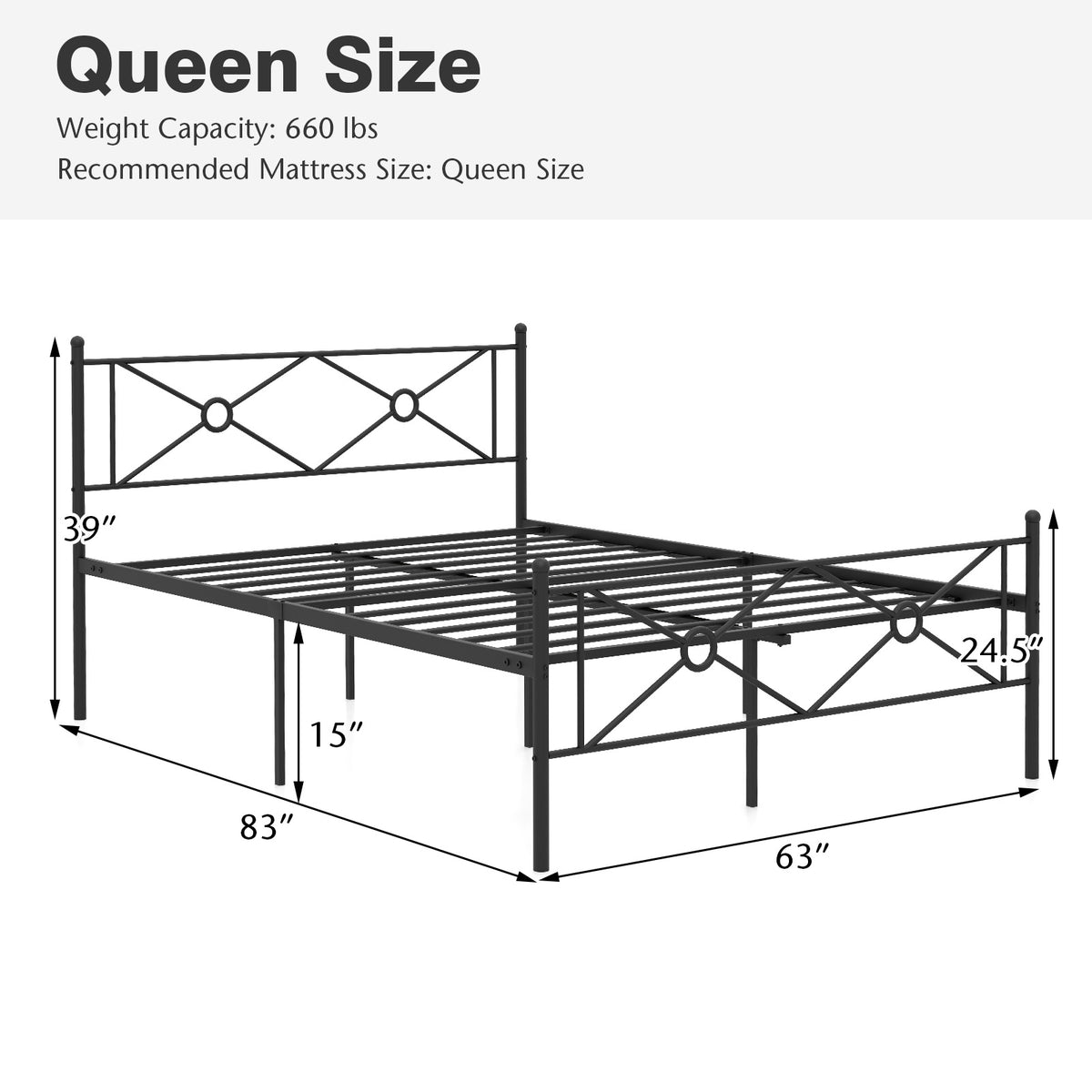 Metal Platform Bed Frame with Headboard and Footboard-Simple Bed Frame-DECOROLALA