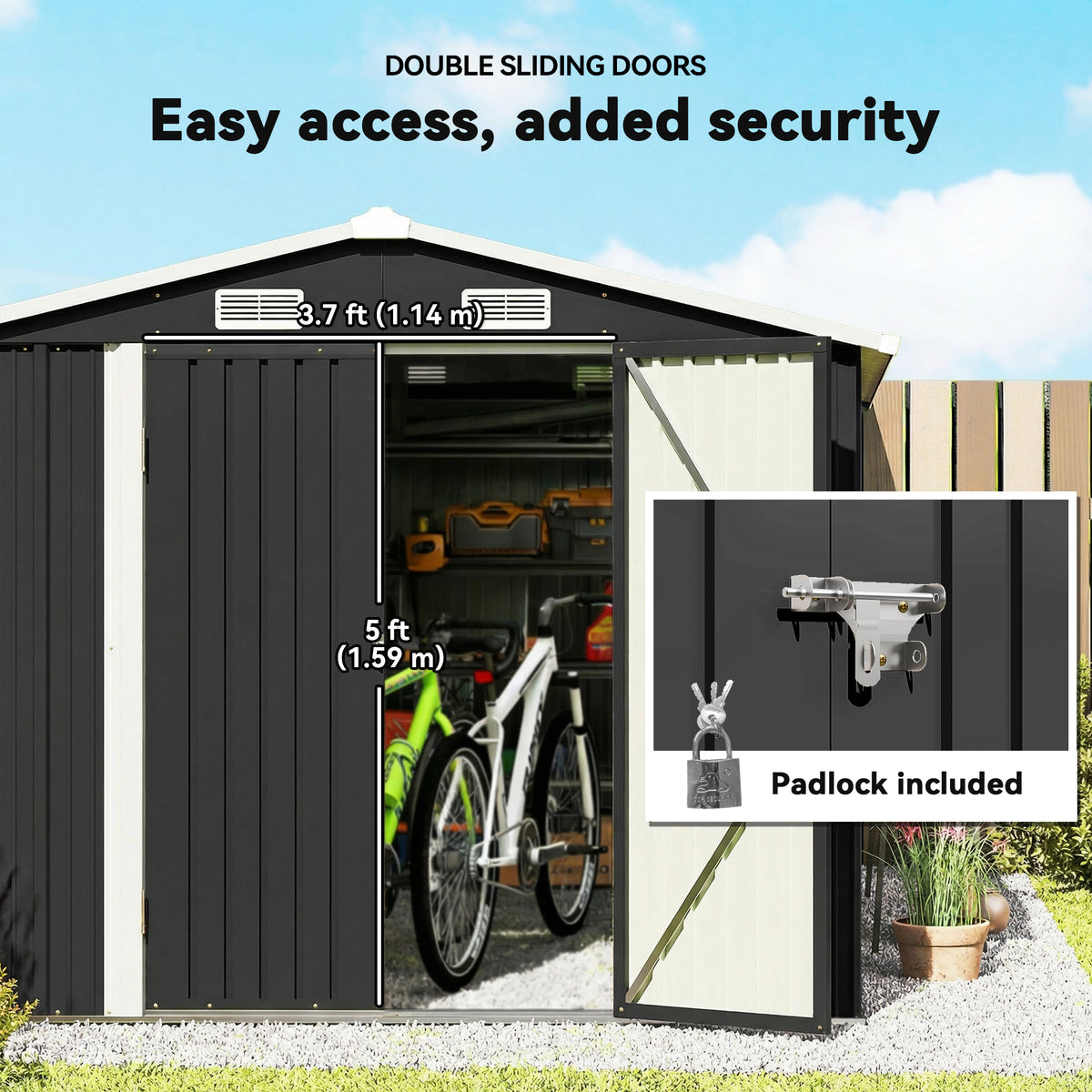 Metal Shed 12' x 8' Heavy Duty Outdoor Storage Dark Grey-Storage Sheds-DECOROLALA