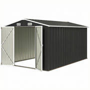 Metal Shed 12' x 8' Heavy Duty Outdoor Storage Dark Grey-Storage Sheds-DECOROLALA