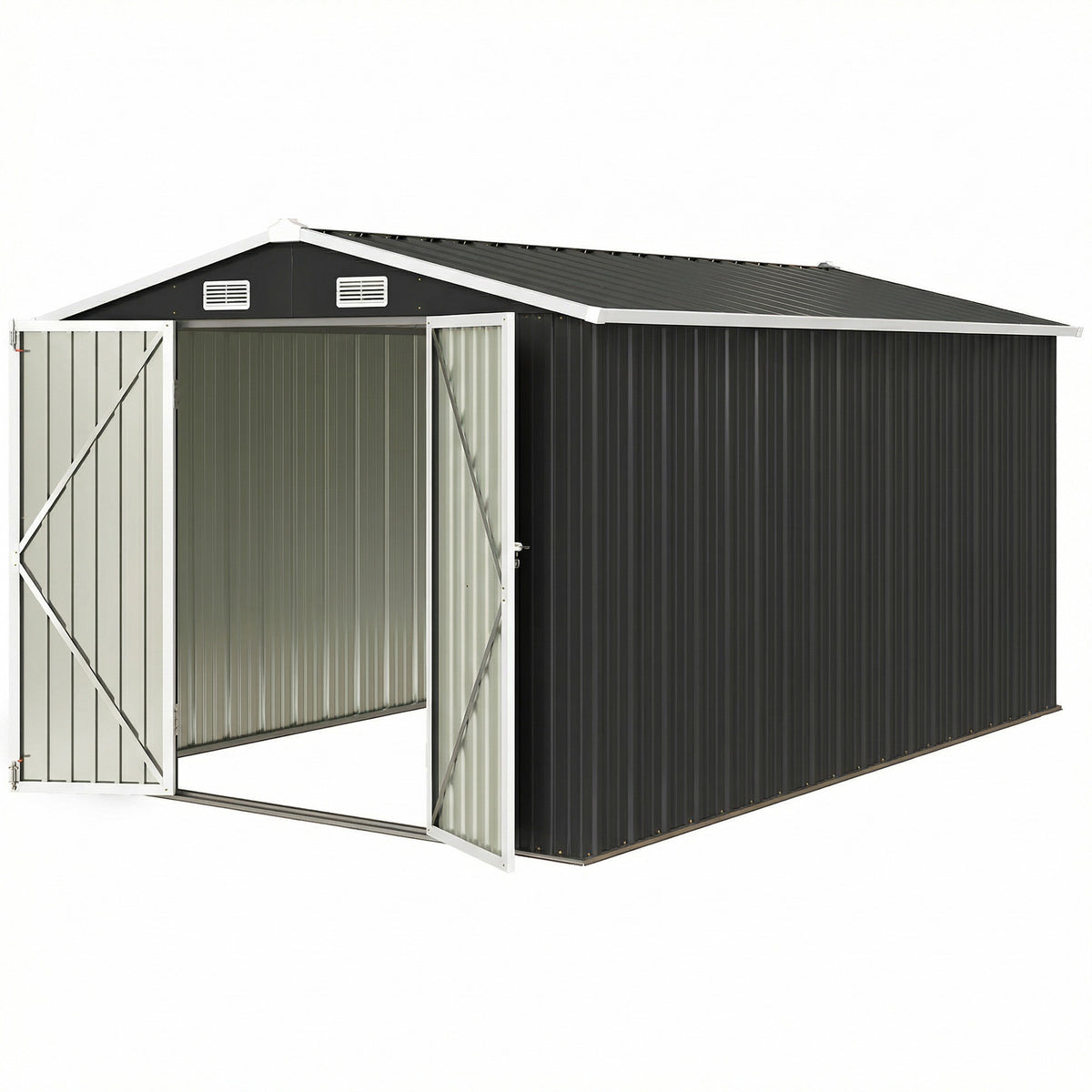 Metal Shed 12' x 8' Heavy Duty Outdoor Storage Dark Grey-Storage Sheds-DECOROLALA