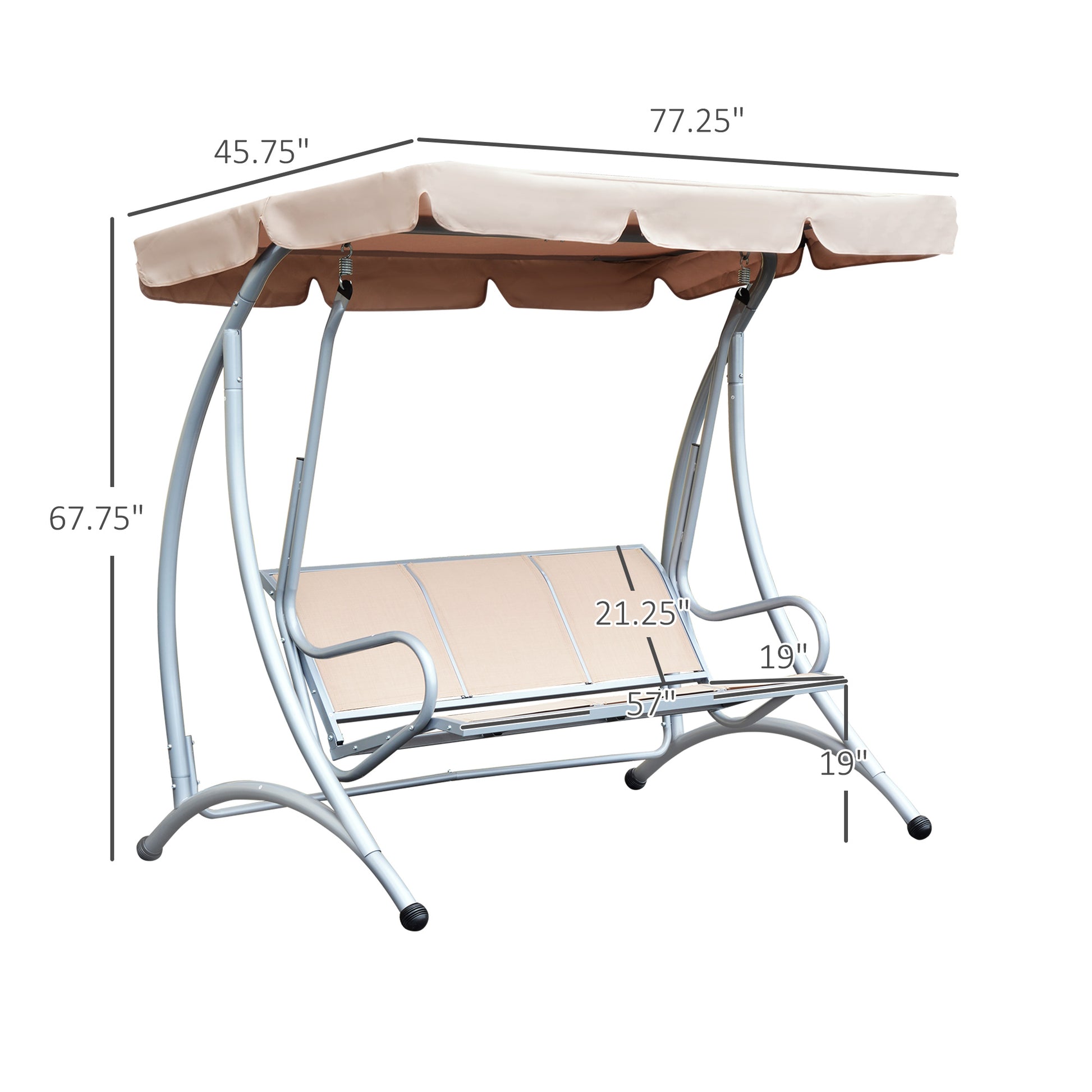 Metal Swing Chair Hammock 3-Seat Patio Beige Heavy Duty Outdoor-DECOROLALA