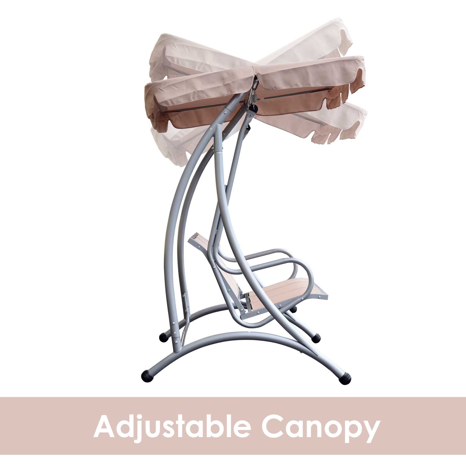 Metal Swing Chair Hammock 3-Seat Patio Beige Heavy Duty Outdoor-DECOROLALA