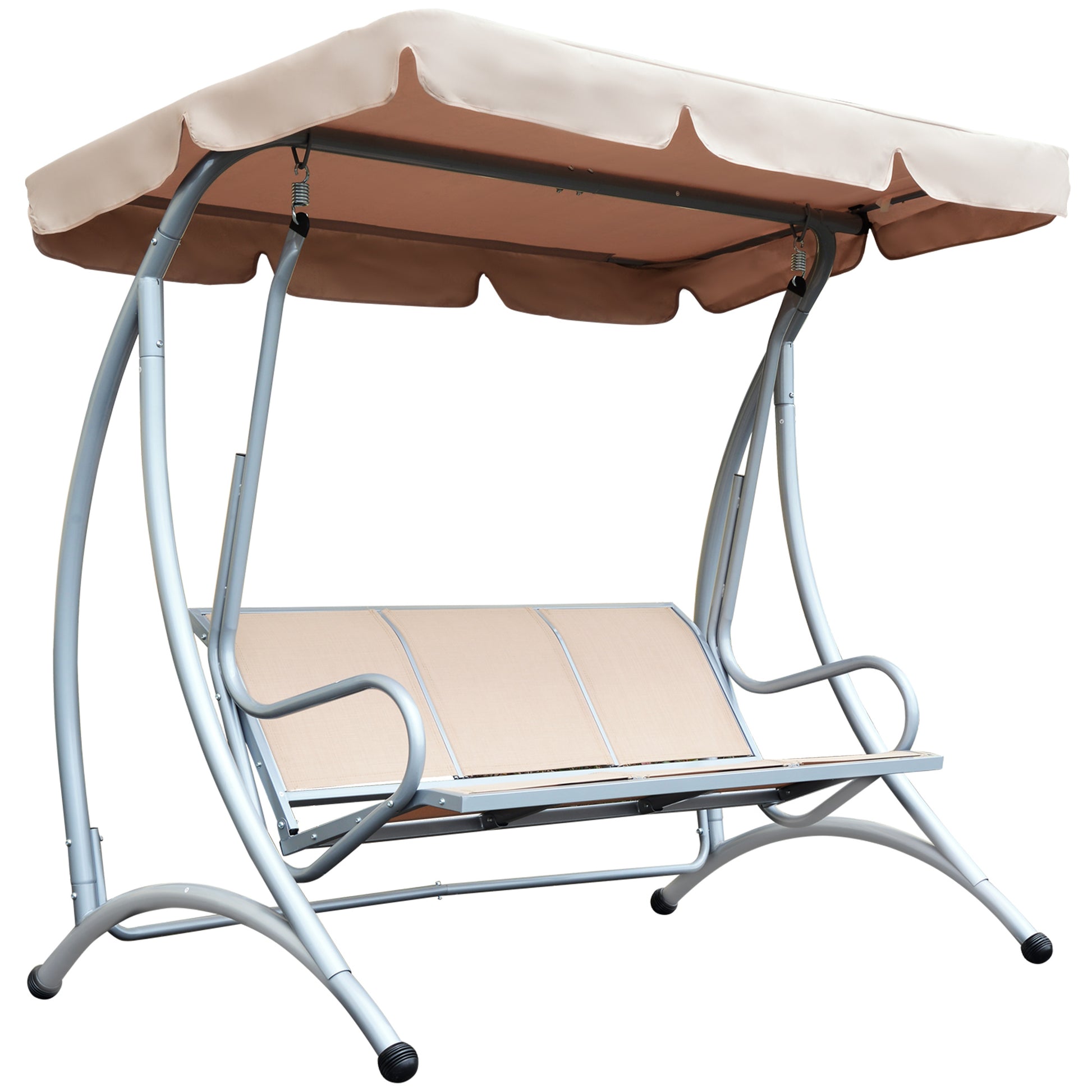 Metal Swing Chair Hammock 3-Seat Patio Beige Heavy Duty Outdoor-DECOROLALA