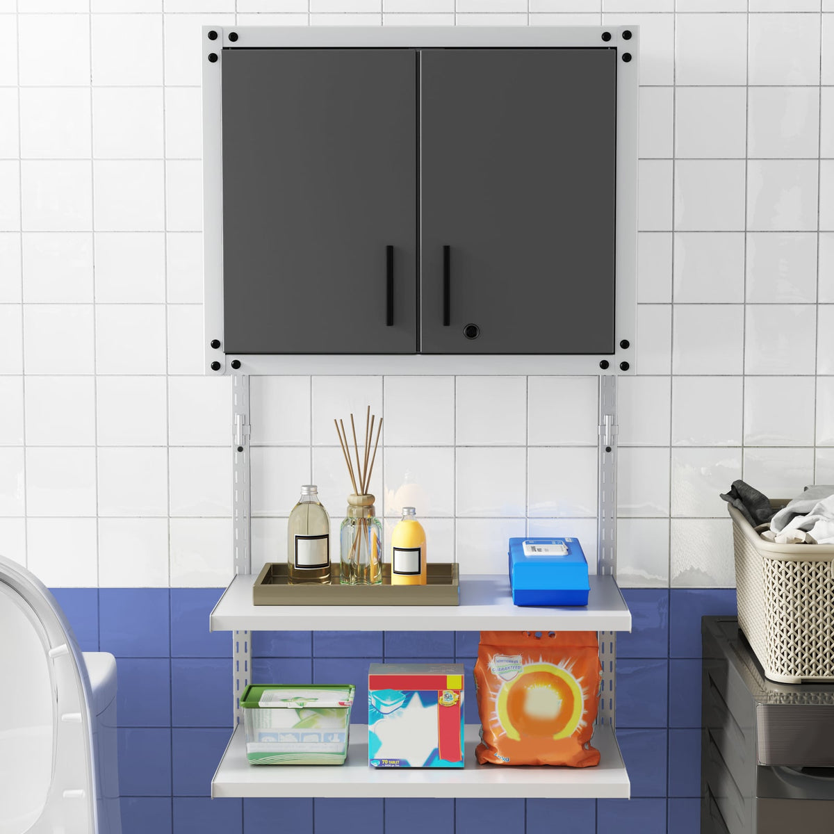 Metal Wall Cabinet with Lock and 3 Adjustable Shelves-Garages-DECOROLALA