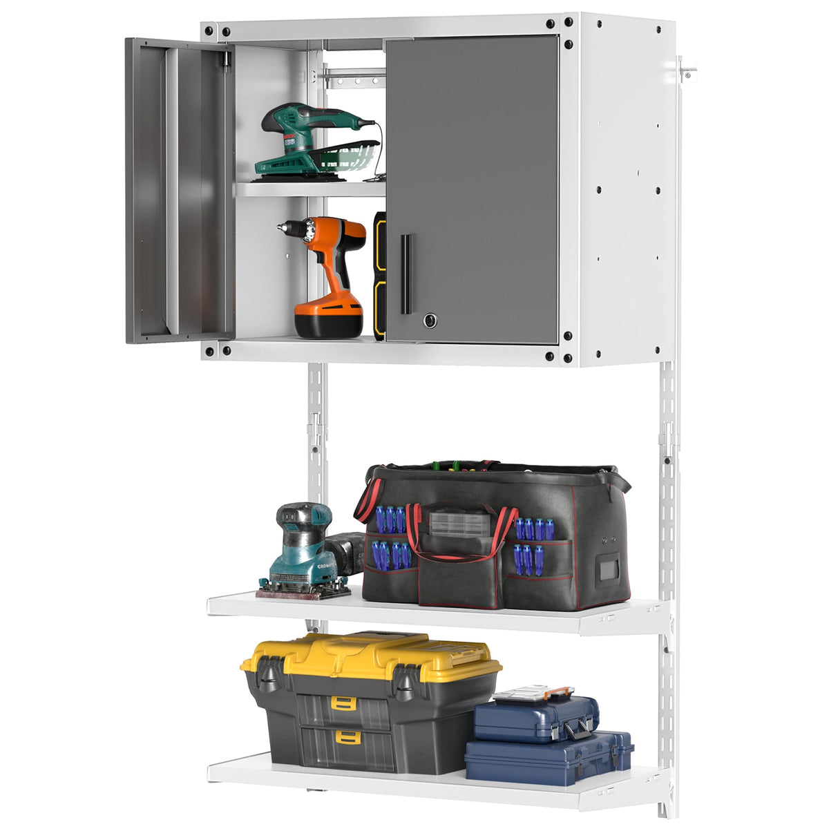 Metal Wall Cabinet with Lock and 3 Adjustable Shelves-Garages-DECOROLALA