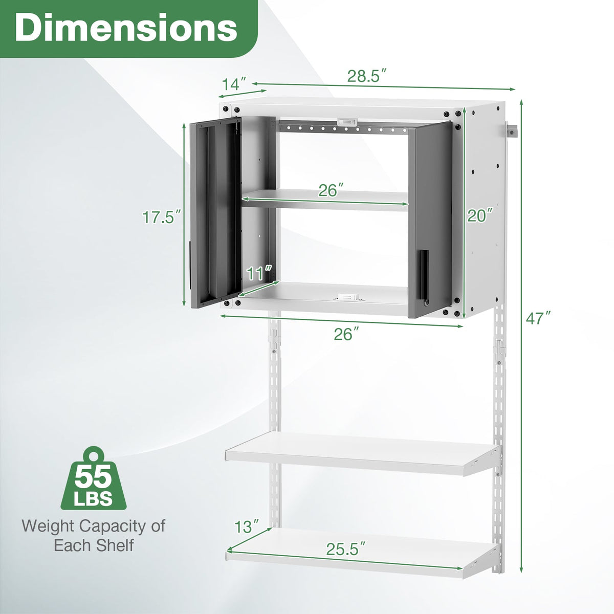 Metal Wall Cabinet with Lock and 3 Adjustable Shelves-Garages-DECOROLALA
