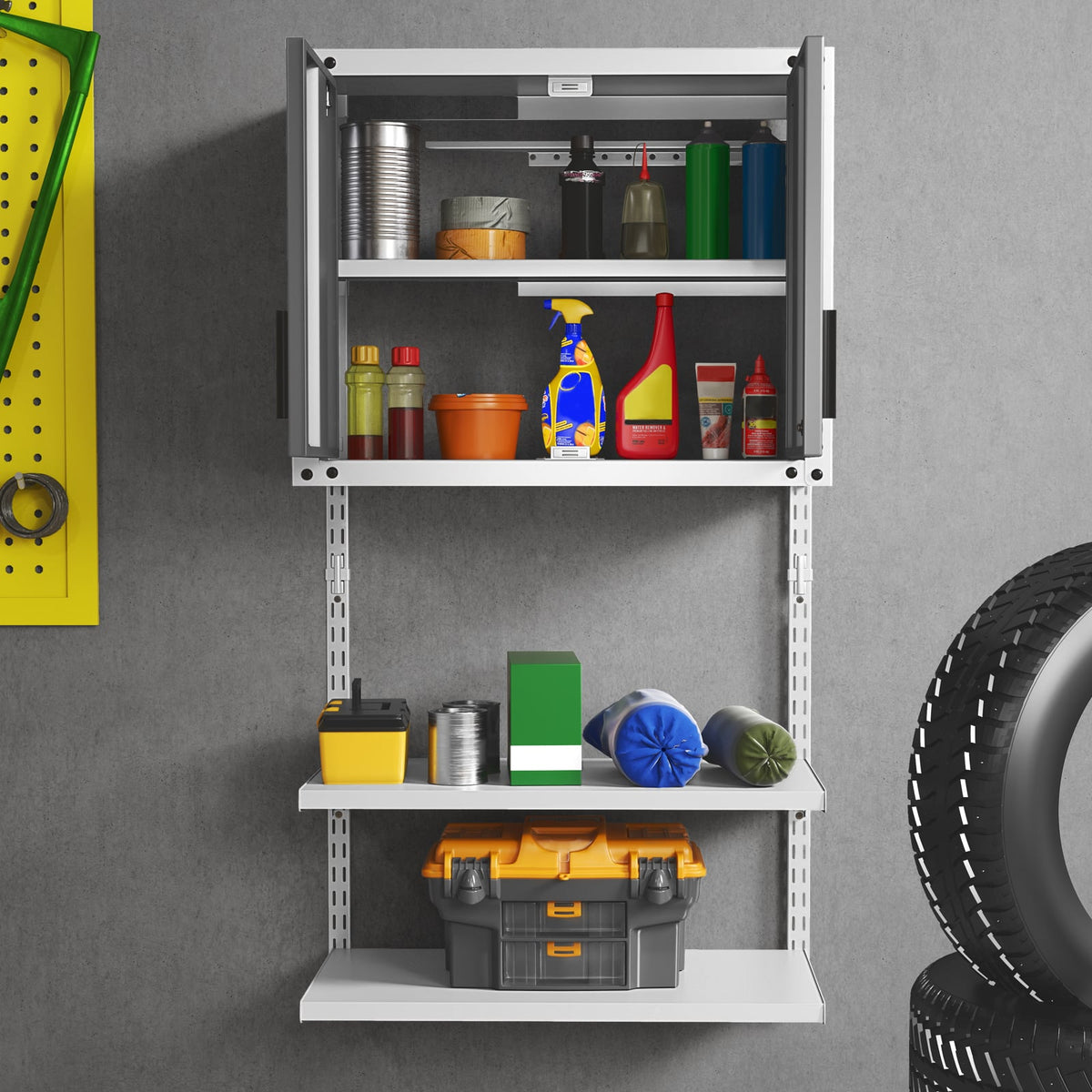 Metal Wall Cabinet with Lock and 3 Adjustable Shelves-Garages-DECOROLALA