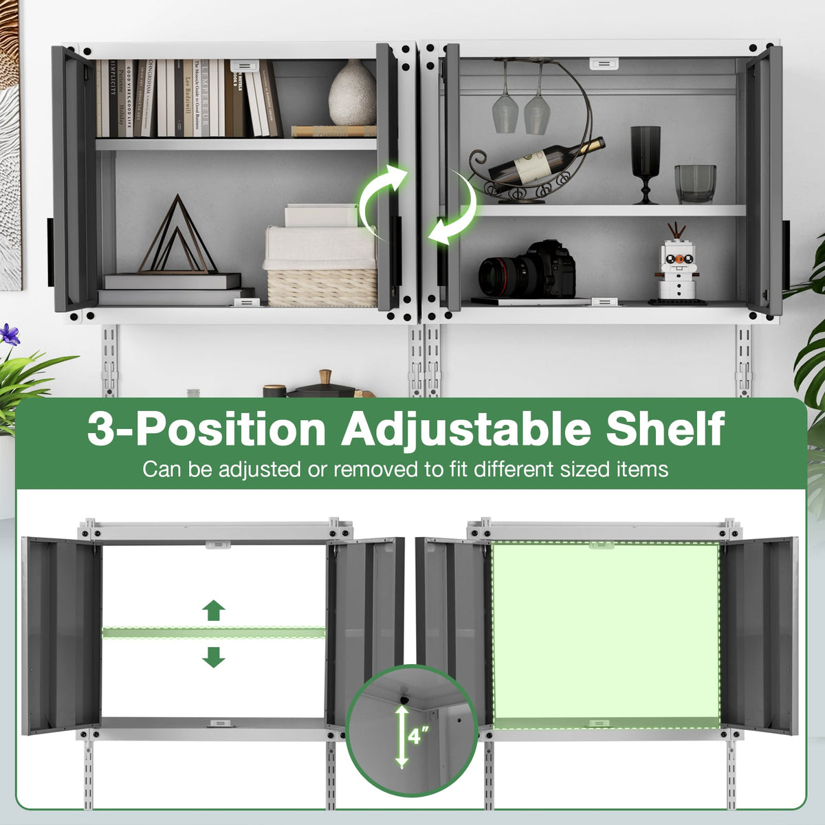 Metal Wall Cabinet with Lock and 3 Adjustable Shelves-Garages-DECOROLALA