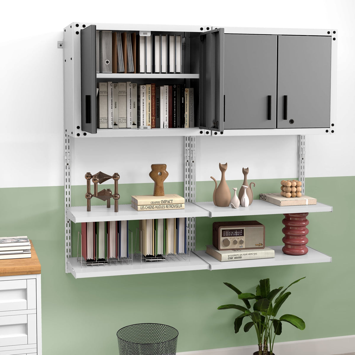 Metal Wall Cabinet with Lock and 3 Adjustable Shelves-Garages-DECOROLALA
