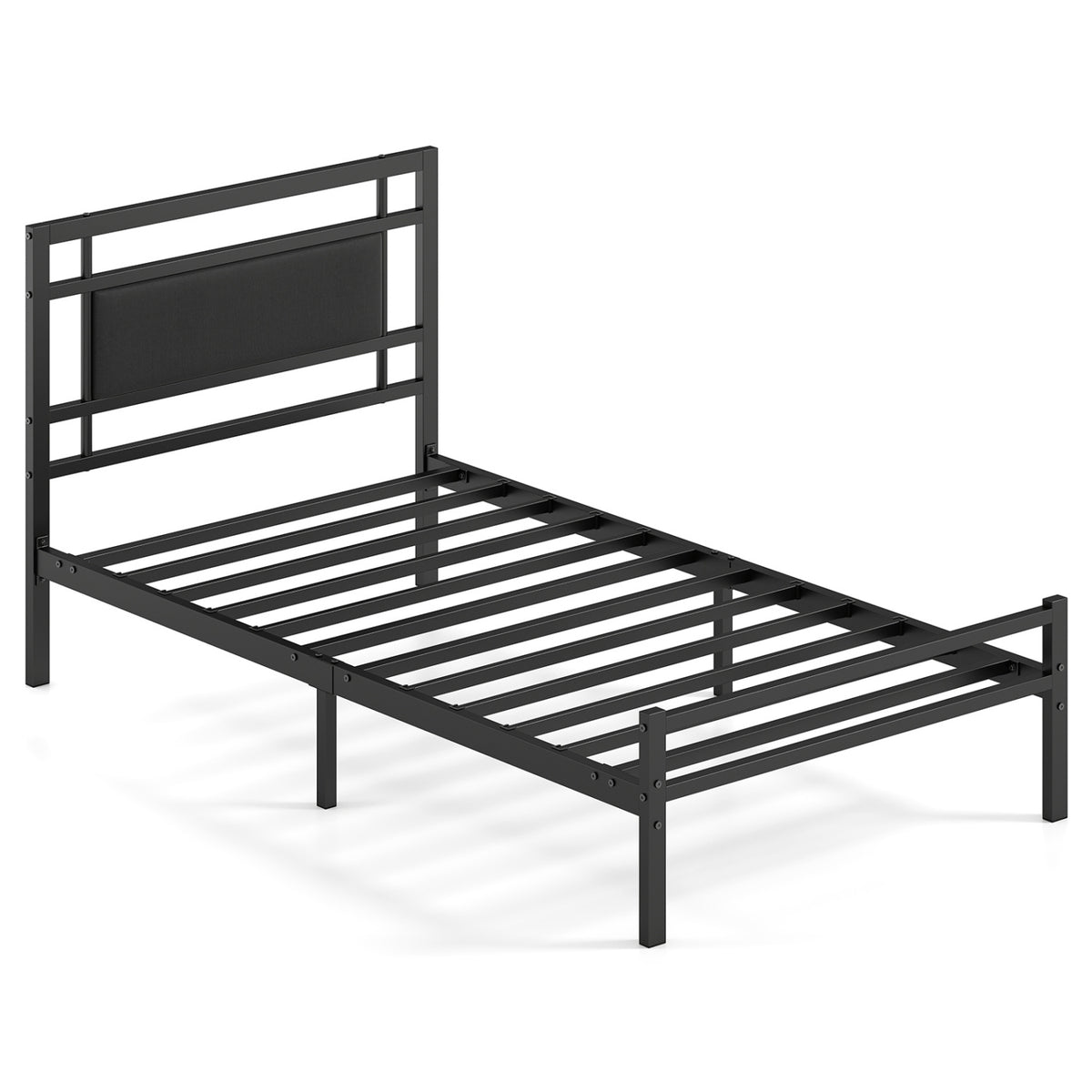 Metal Bed Frame with Upholstered Headboard-Twin Size-Beds & Bed Frames-DECOROLALA