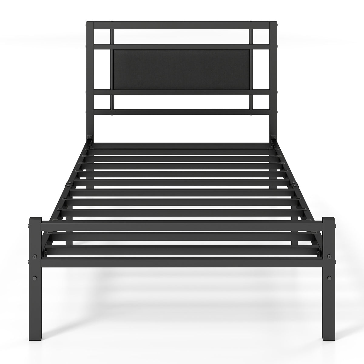 Metal Bed Frame with Upholstered Headboard-Twin Size-Beds & Bed Frames-DECOROLALA