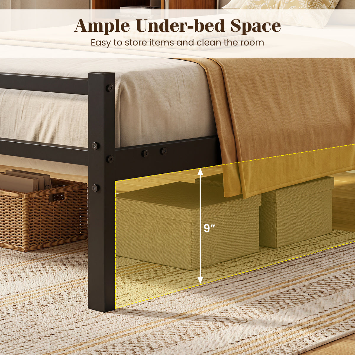 Metal Bed Frame with Upholstered Headboard-Twin Size-Beds & Bed Frames-DECOROLALA