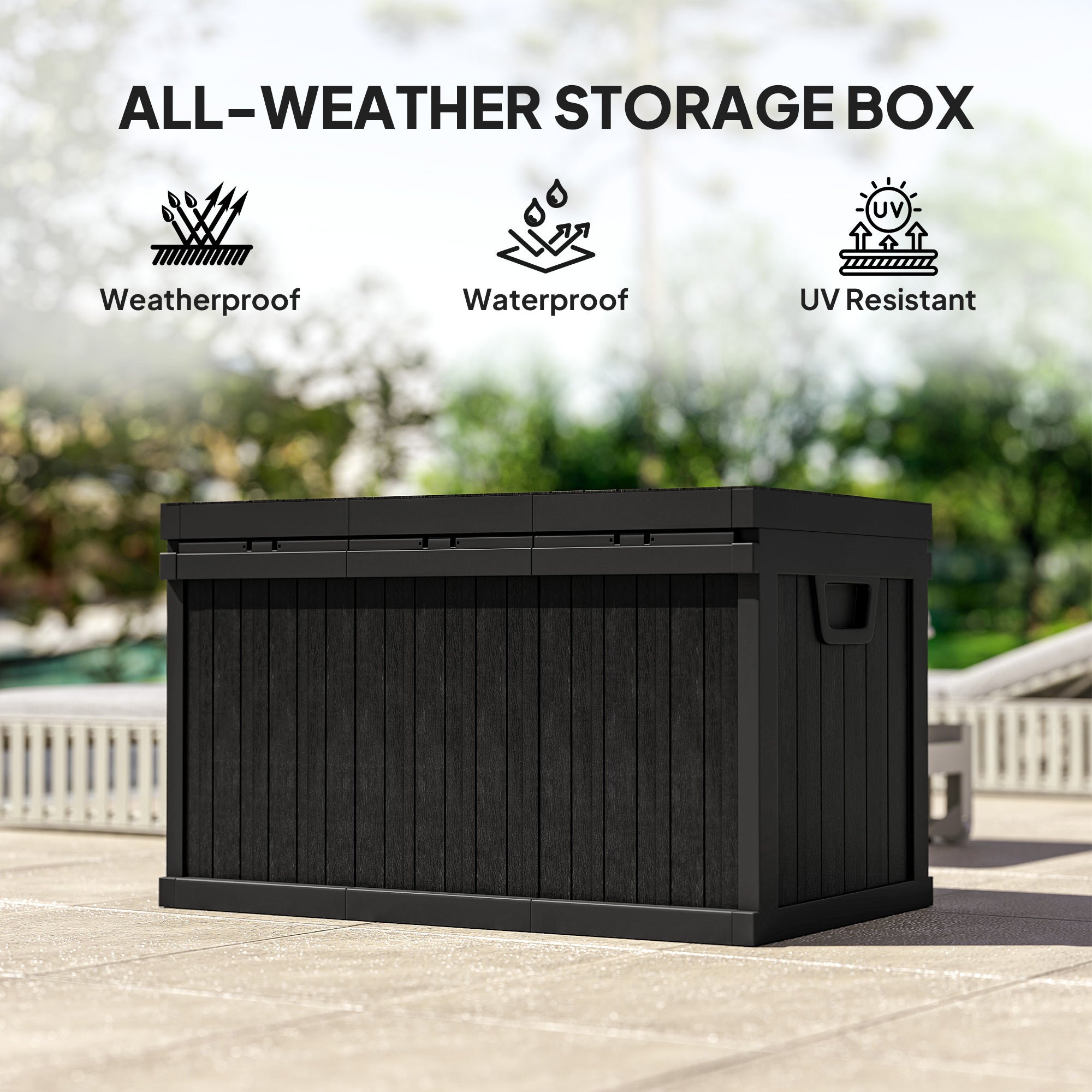 70 Gallon Waterproof Resin Outdoor Deck Box - Black
