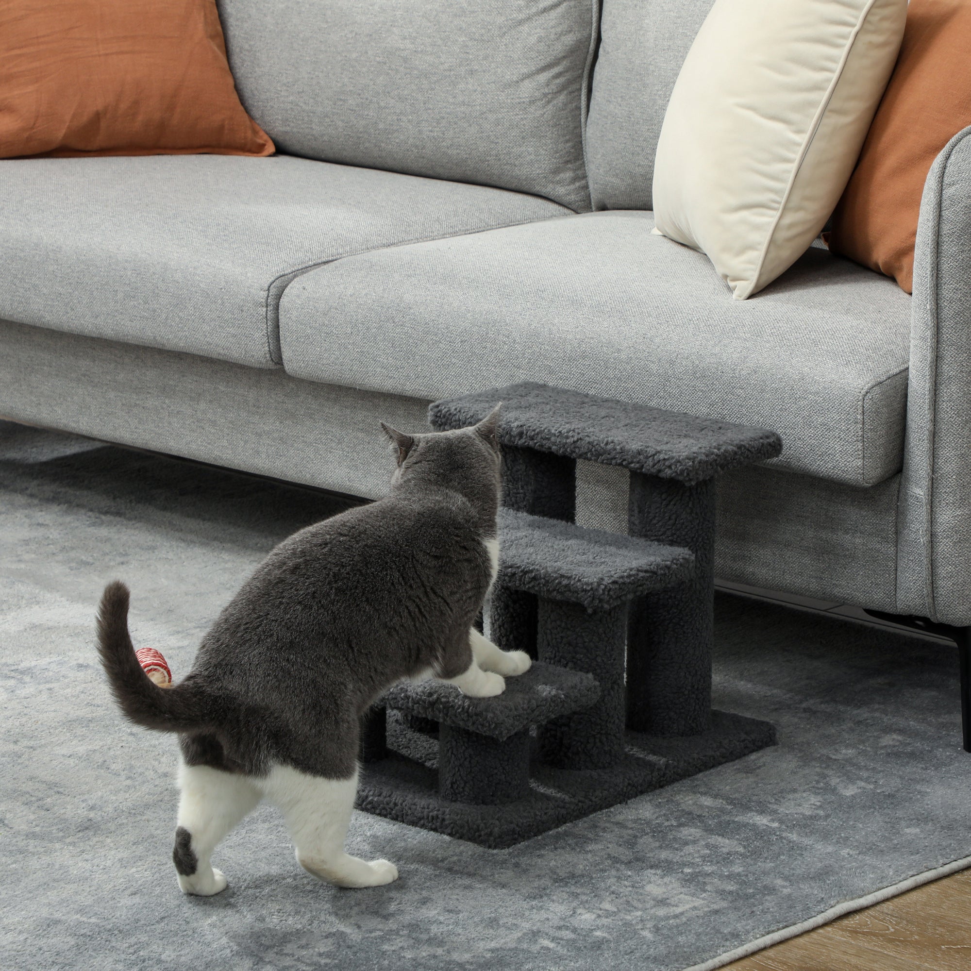 3 Tier Pet Stairs Dog Cat Step Scratch Post Furniture,  Dark Grey