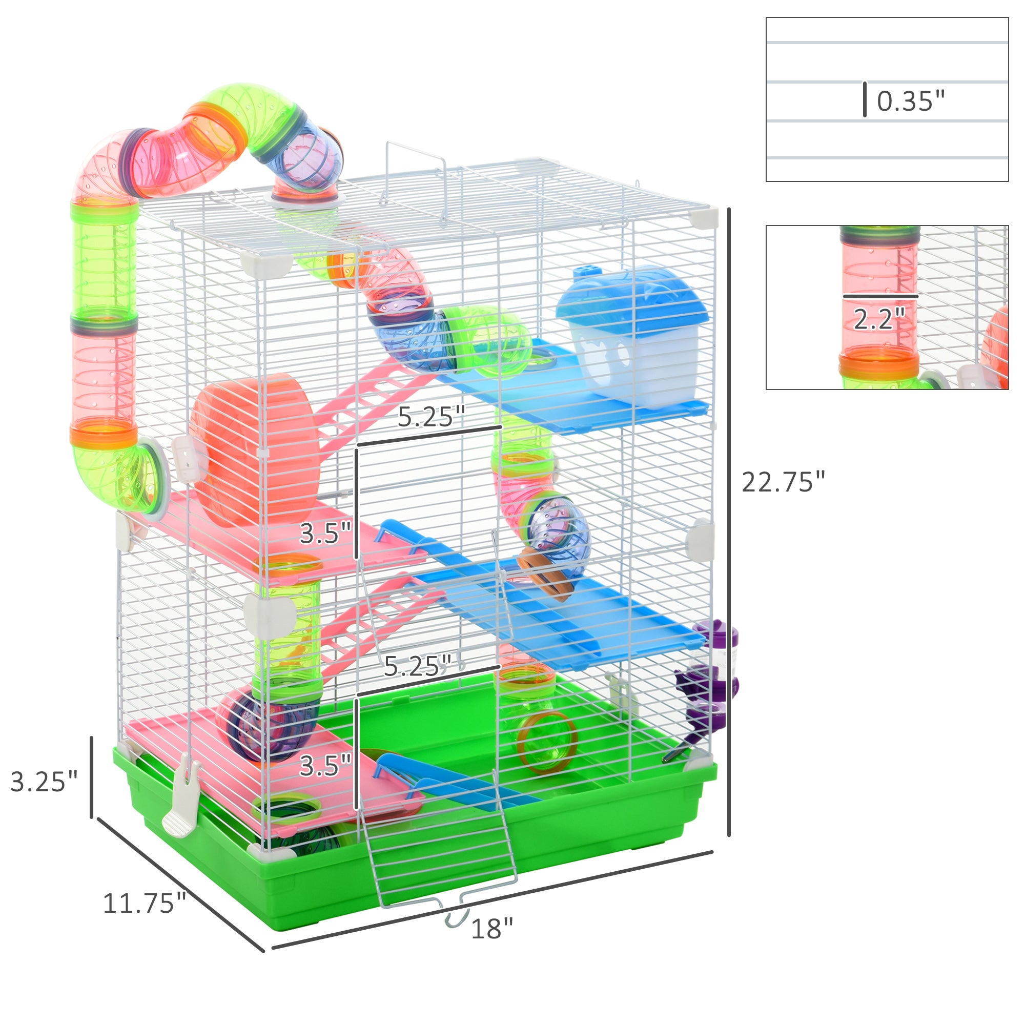 5 Tiers Hamster Cage Portable with Exercise Wheels Play Tube Water Bottle Dishes House Ladder for Gerbils, Green