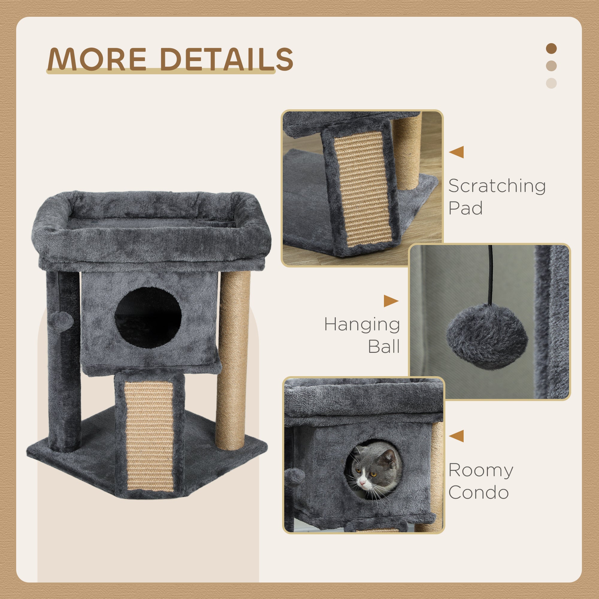 Cat Tree, Small Cat Tower with Perch, Scratching Post, Cat Condo, Toy Ball for Kitty, Indoor Use, Dark Grey