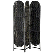 Paravent bohème, séparateur de pièce pliable à 3 panneaux avec partie supérieure cintrée pour chambre, salon ou bureau, noir