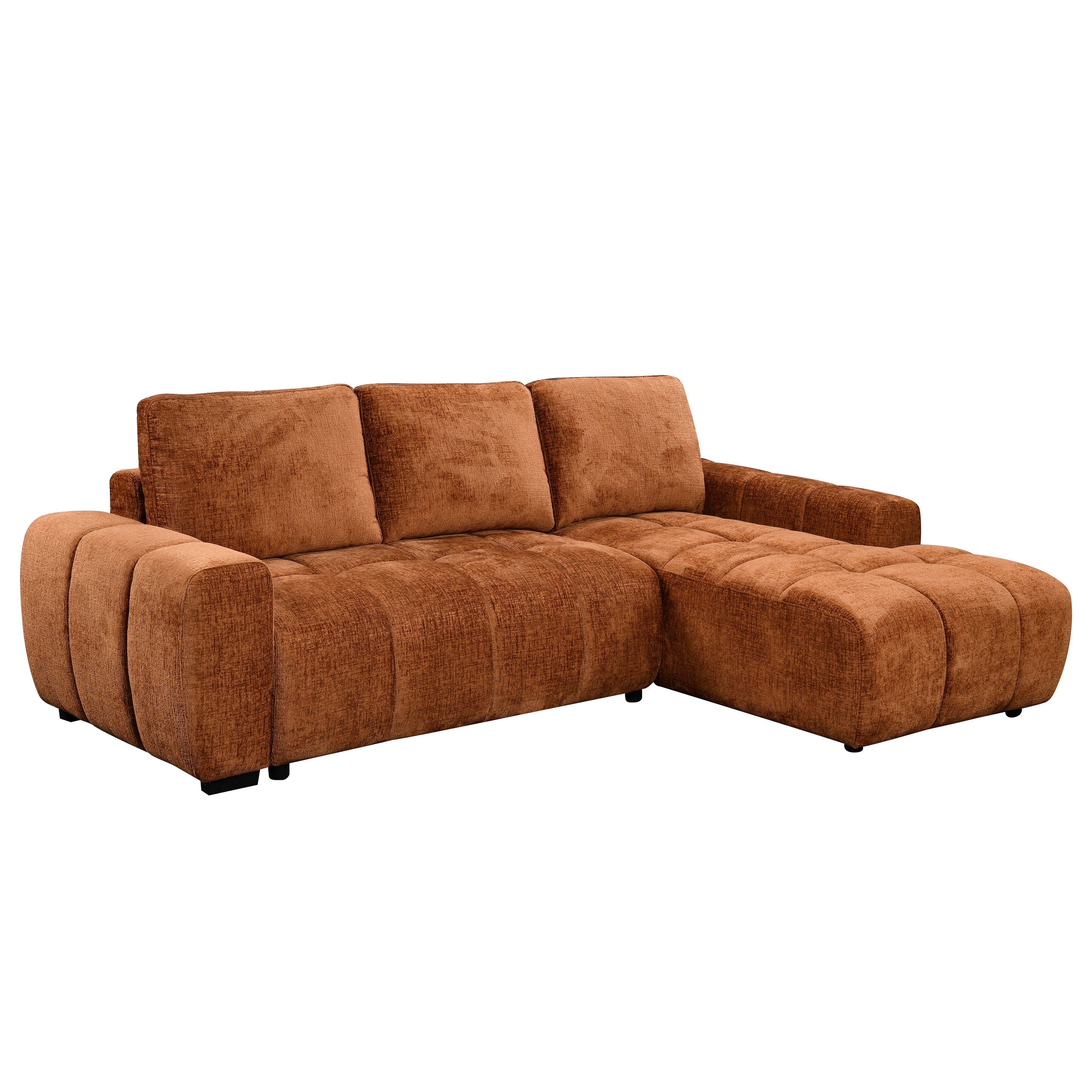 Mia 103 in. Right-Facing Sectional Sofa Bed with Chaise in Rust-DECOROLALA