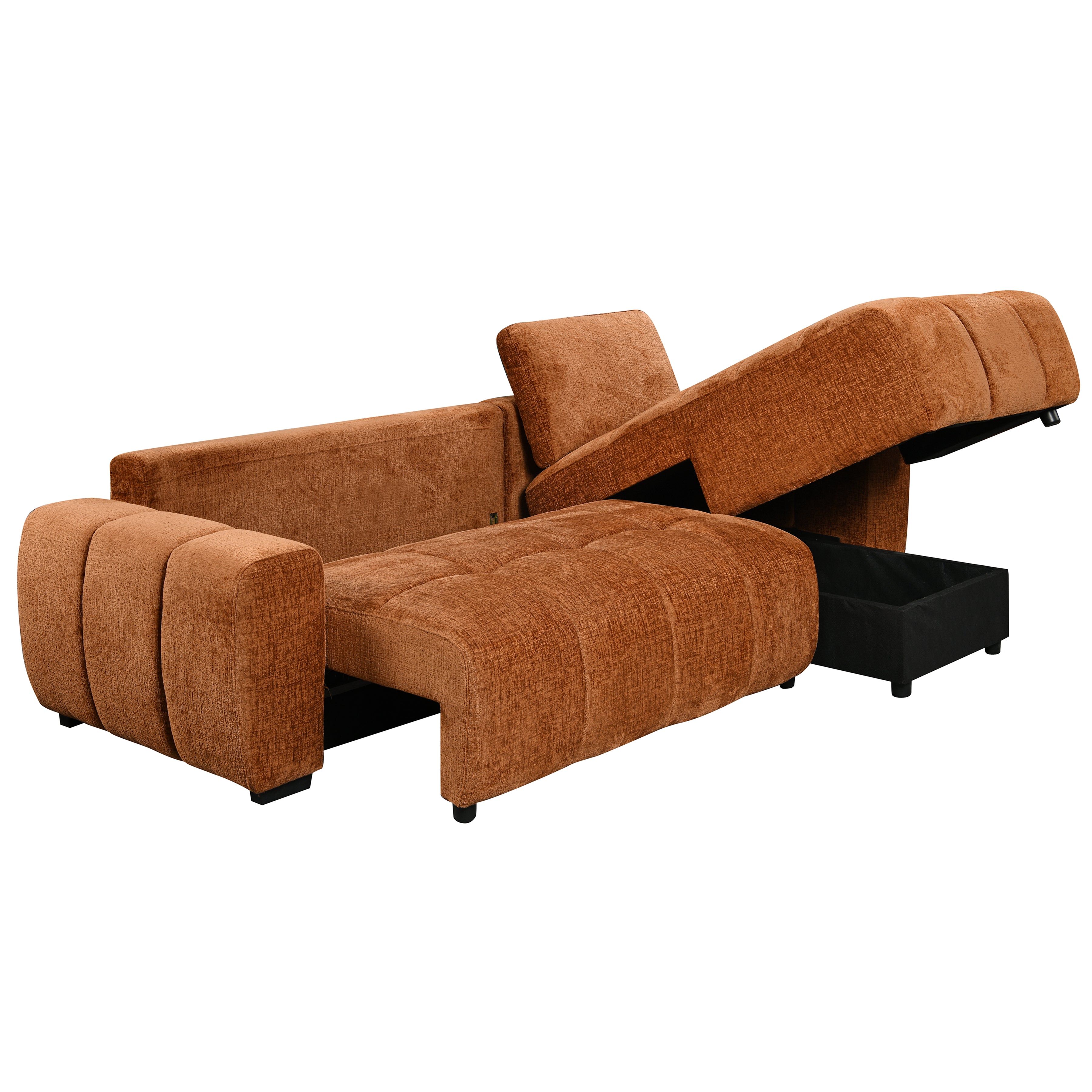 Mia 103 in. Right-Facing Sectional Sofa Bed with Chaise in Rust-Furniture > Sofas-DECOROLALA