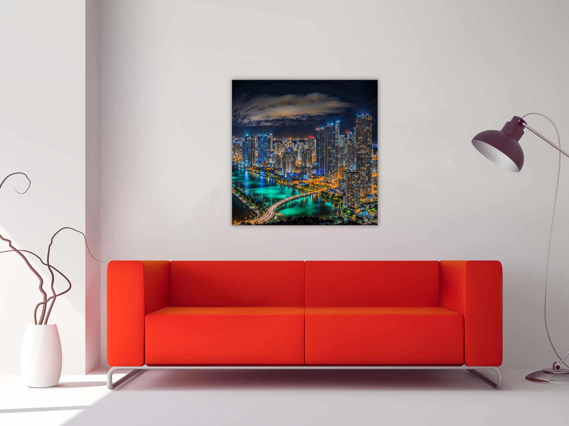Miami Skyline Canvas Wall Art 36x36 RGB Varnish-Wall Art-DECOROLALA