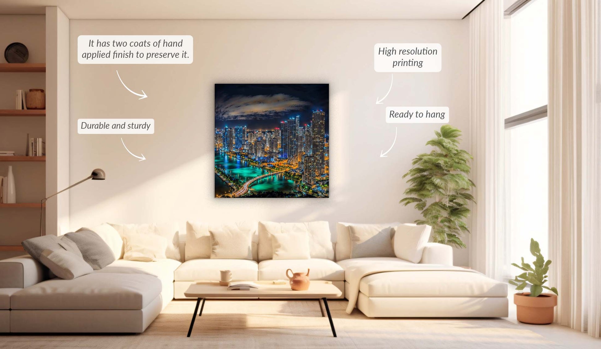 Miami Skyline Canvas Wall Art 36x36 RGB Varnish-Wall Art-DECOROLALA