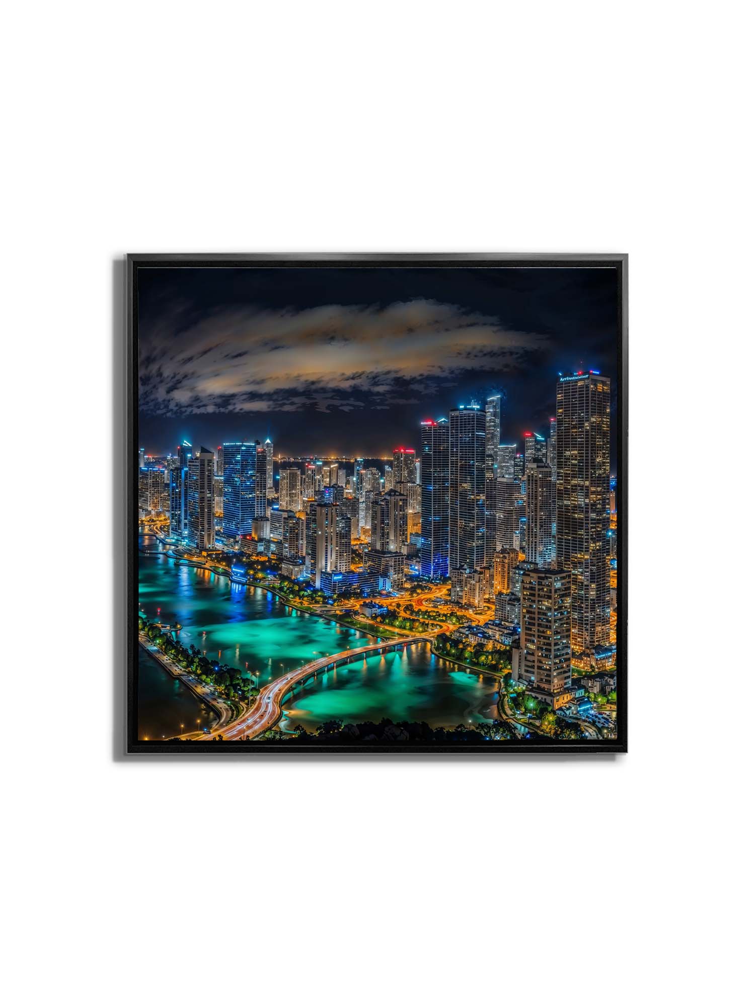 Miami Skyline Canvas Wall Art 36x36 RGB Varnish-Wall Art-DECOROLALA