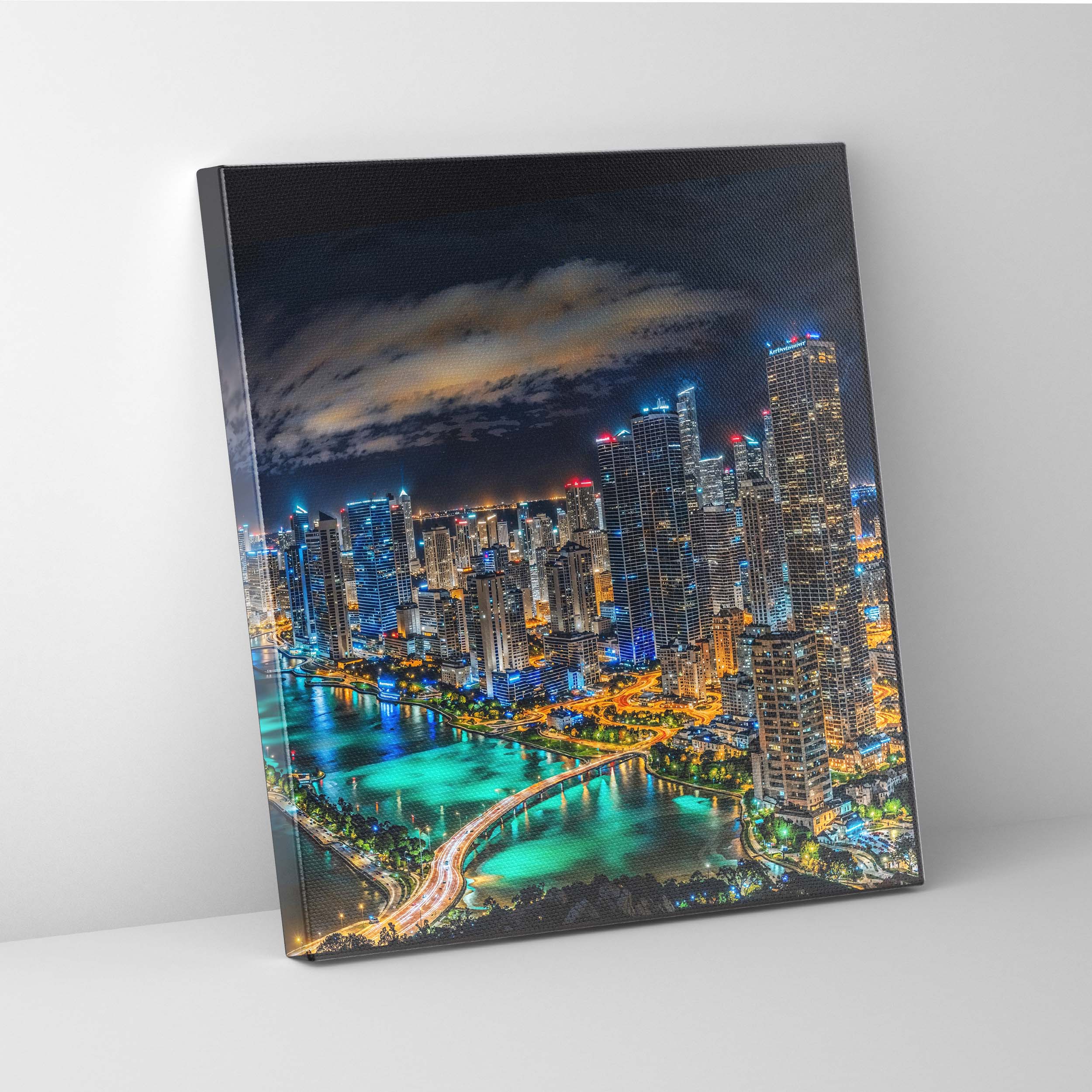 Miami Skyline Canvas Wall Art 36x36 RGB Varnish-Wall Art-DECOROLALA