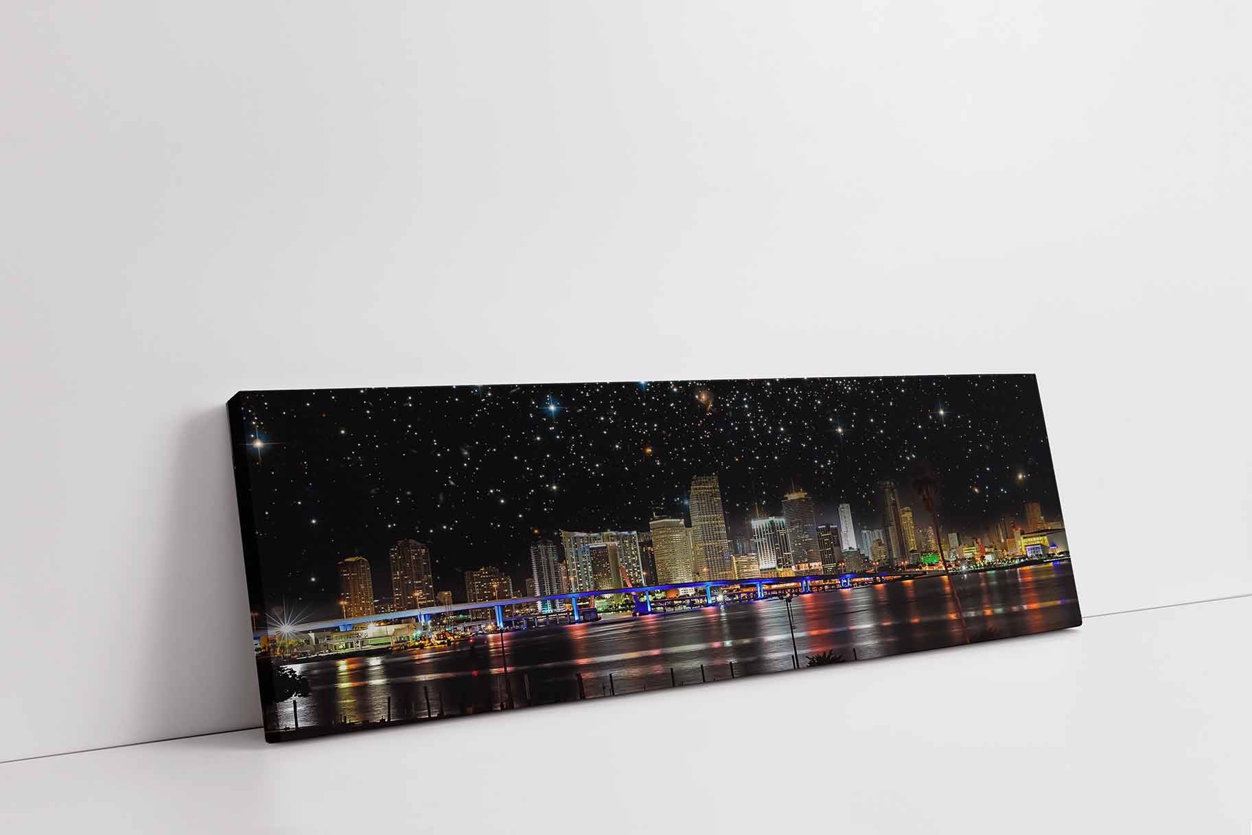 Miami at Night City Skyline Canvas Wall Art 72x24-Wall Art-DECOROLALA