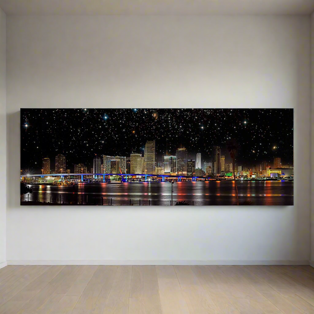 Miami at Night City Skyline Canvas Wall Art 72x24-Wall Art-DECOROLALA
