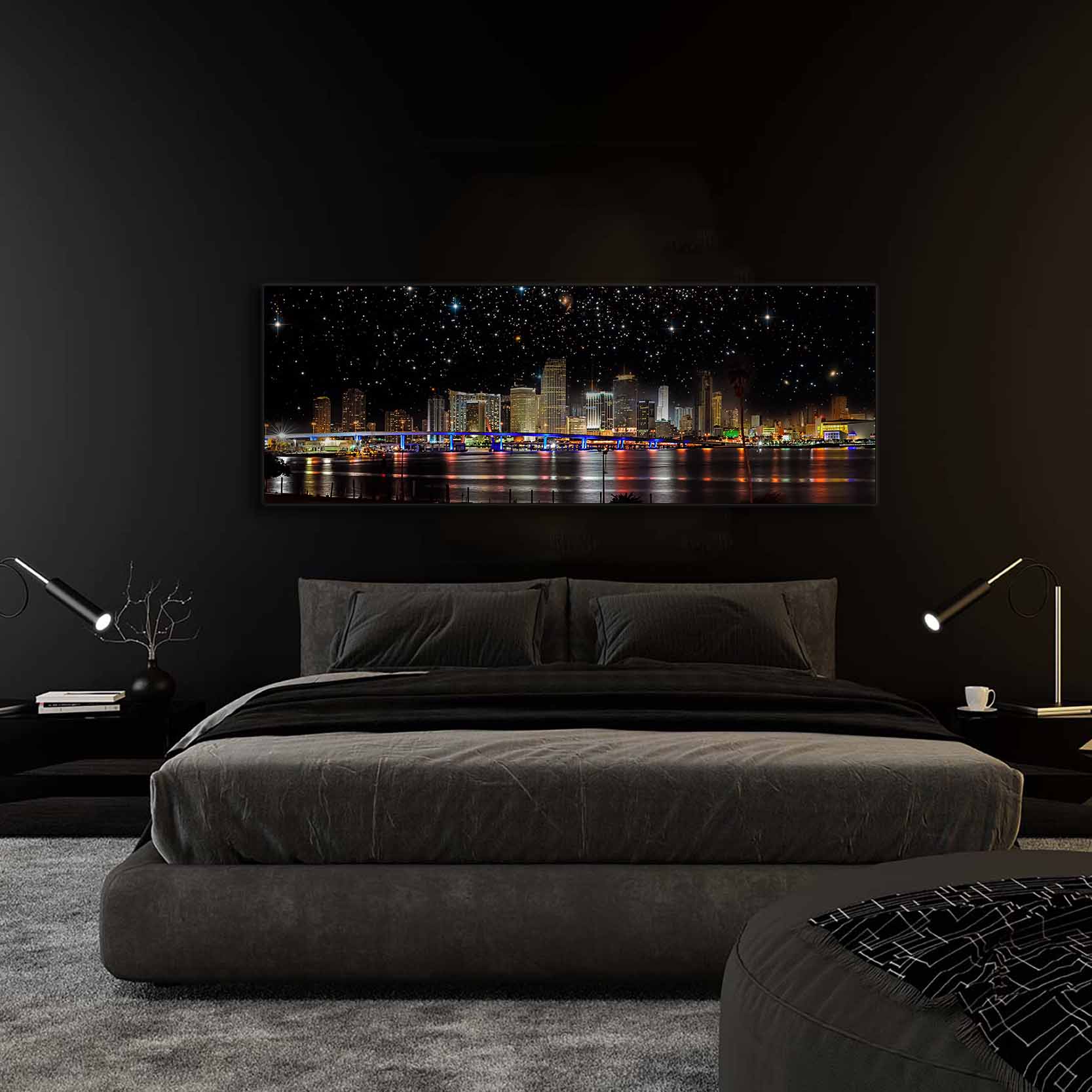 Miami at Night City Skyline Canvas Wall Art 72x24-Wall Art-DECOROLALA