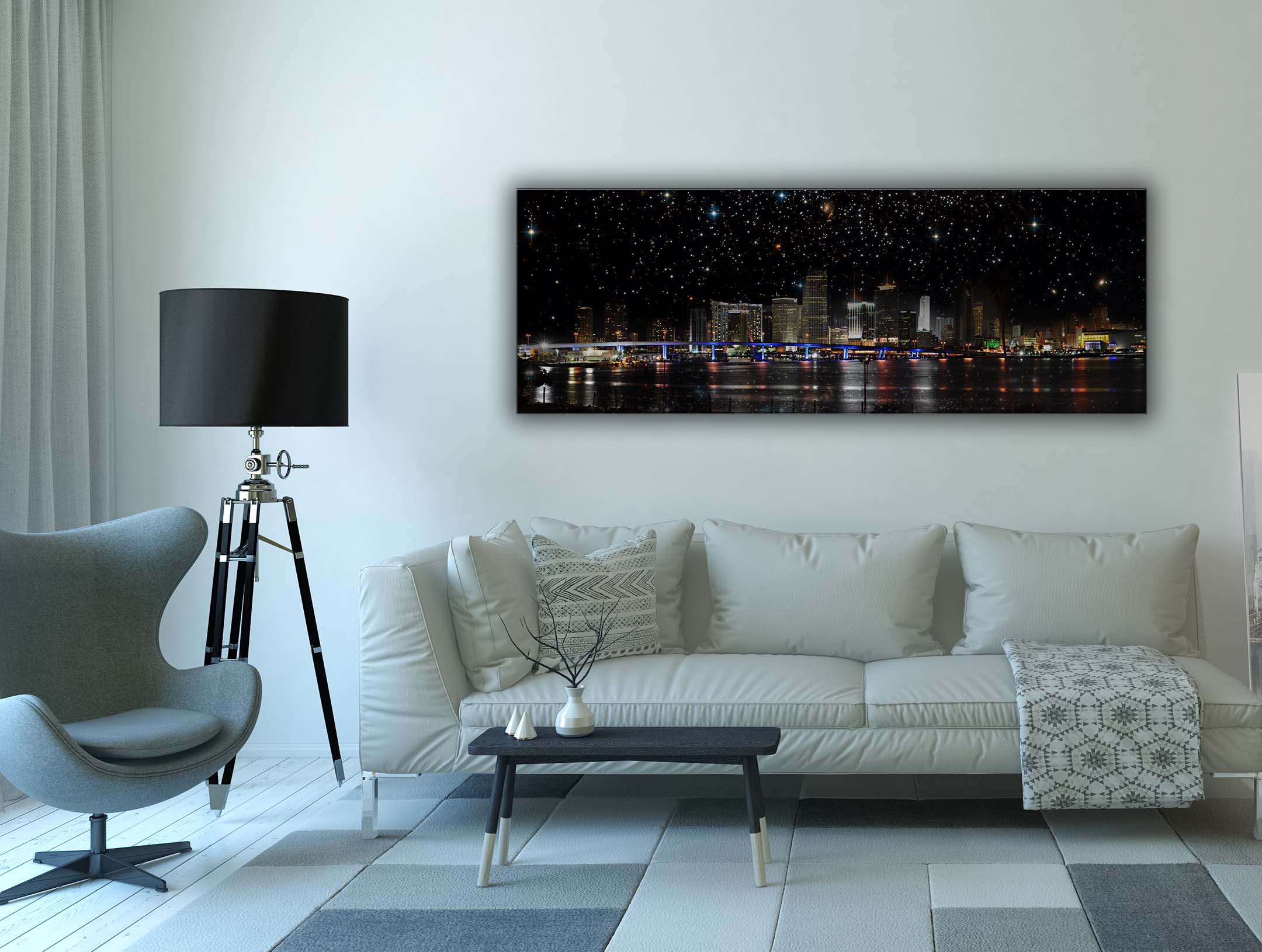 Miami at Night City Skyline Canvas Wall Art 72x24-Wall Art-DECOROLALA