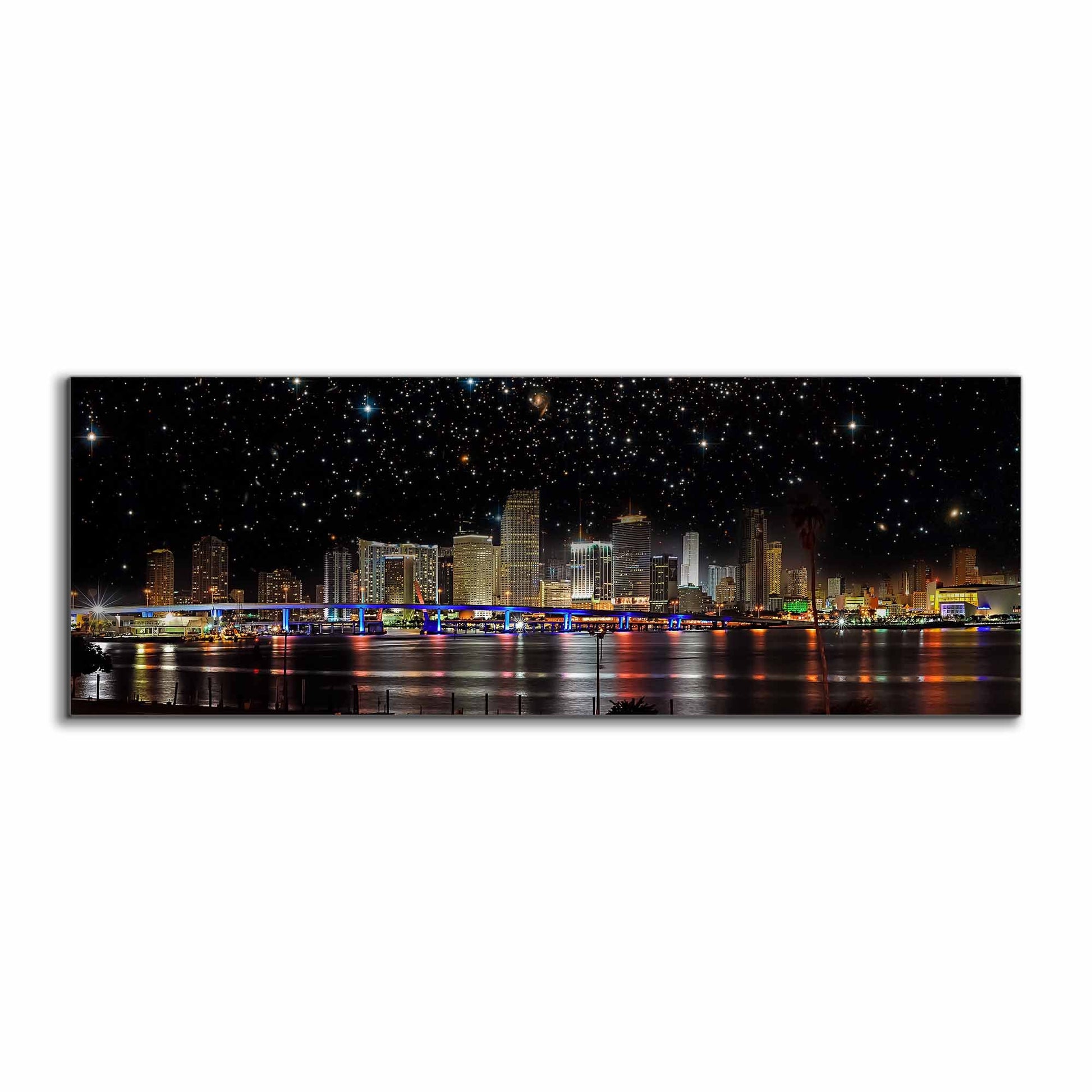 Miami at Night City Skyline Canvas Wall Art 72x24-Wall Art-DECOROLALA