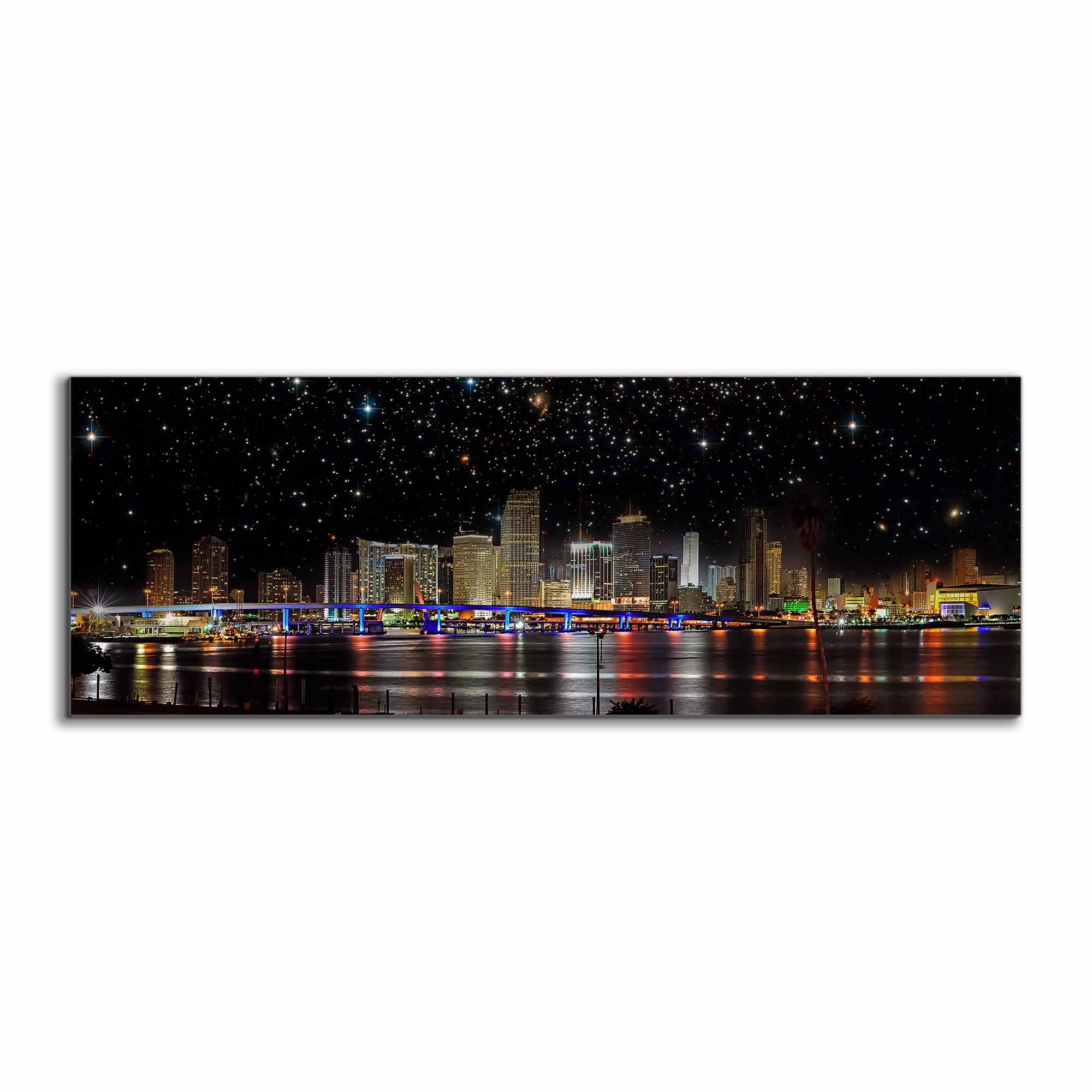 Miami at Night City Skyline Canvas Wall Art 72x24-Wall Art-DECOROLALA